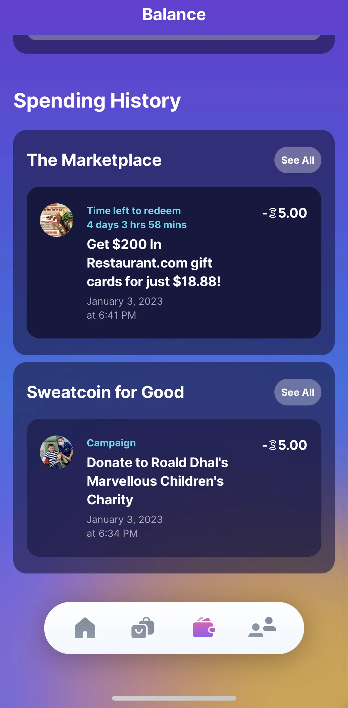 Sweatcoin Screen screen in the Offers flow