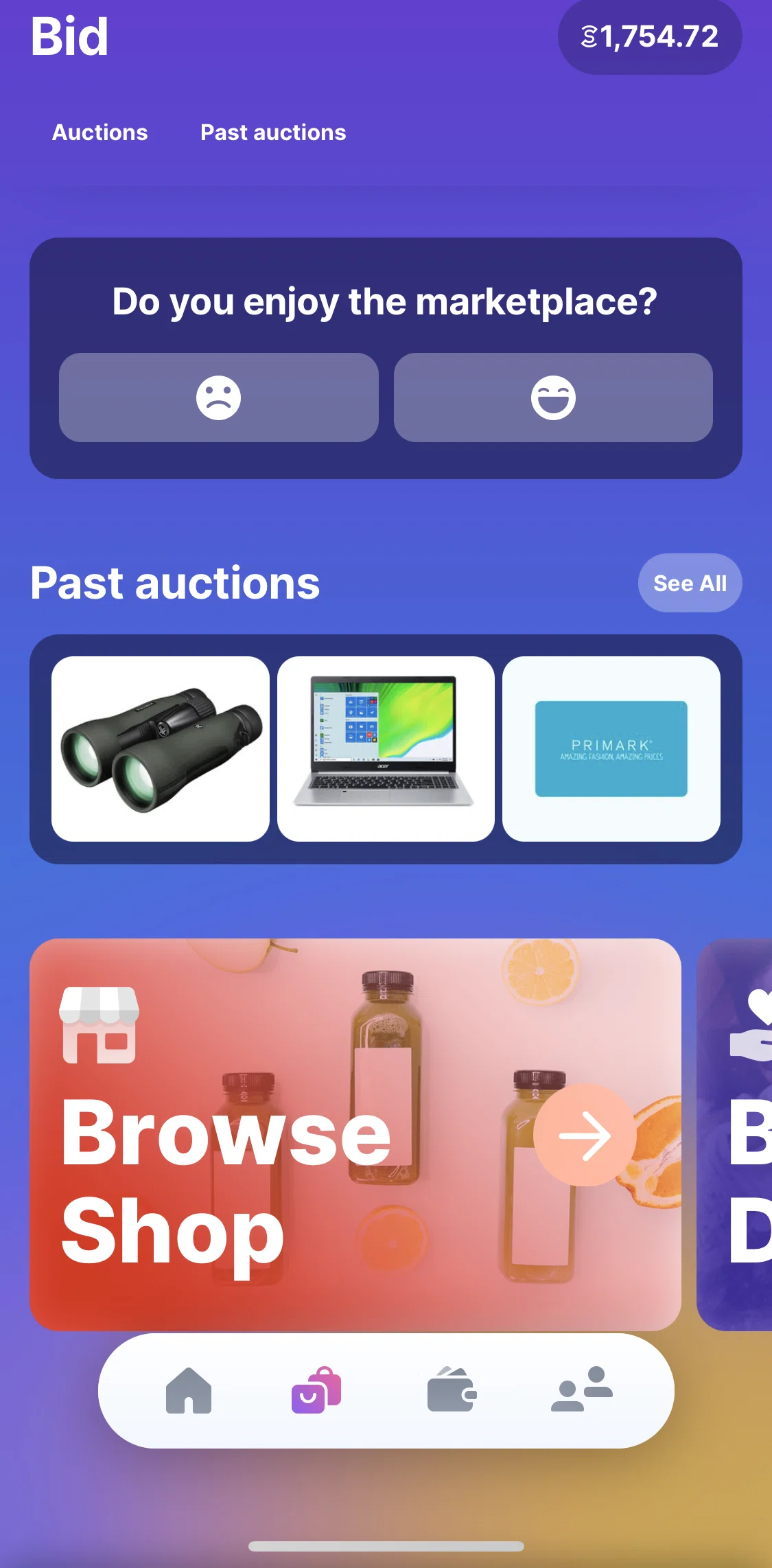 Sweatcoin Screen screen in the Past auctions flow