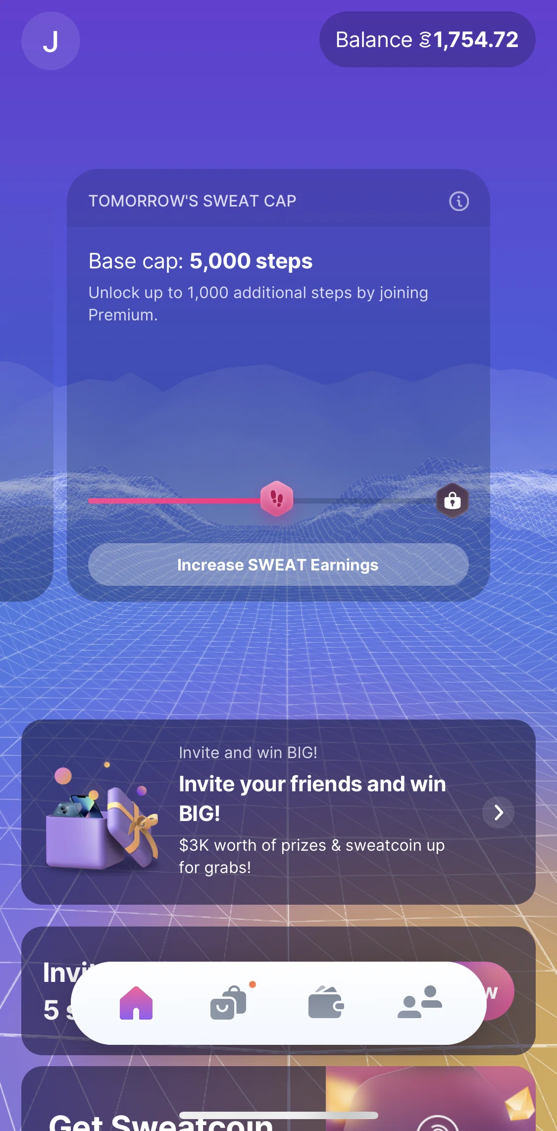 Sweatcoin Screen screen in the Subscribing to premium flow