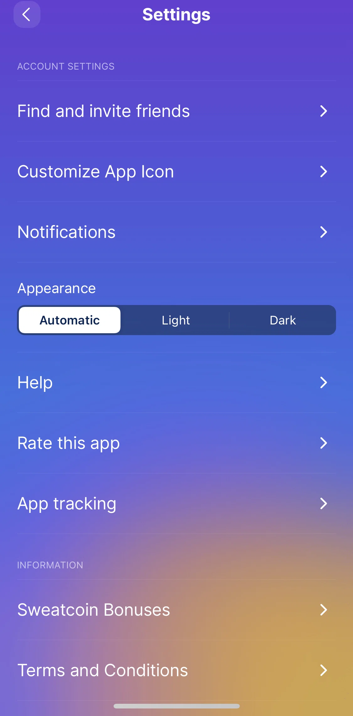 Sweatcoin Screen screen in the Switching to Dark Mode flow