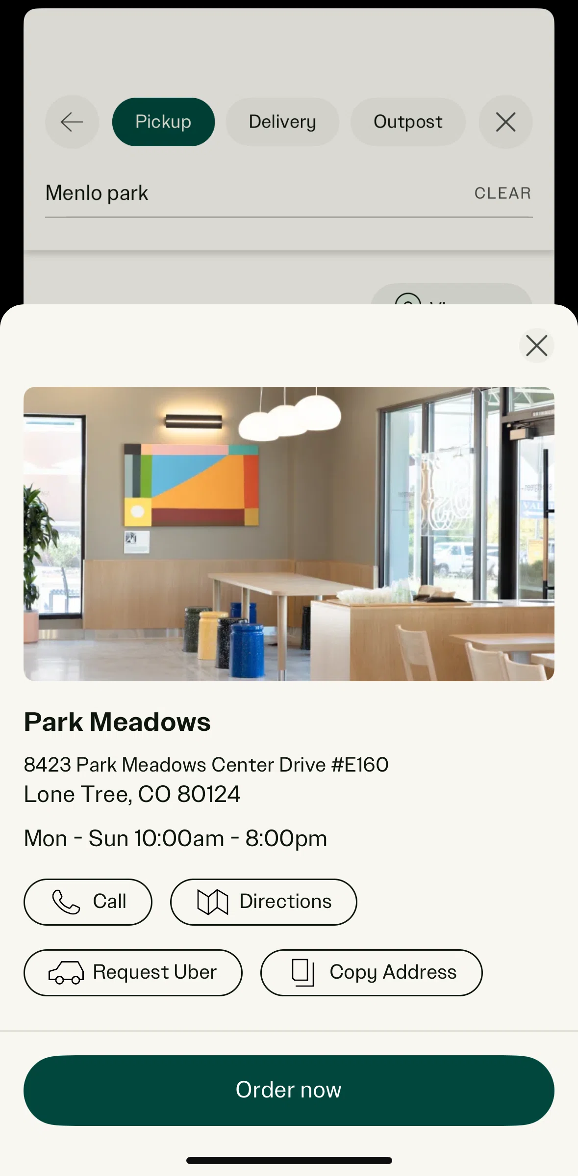 sweetgreen Screen screen in the Copying an address flow