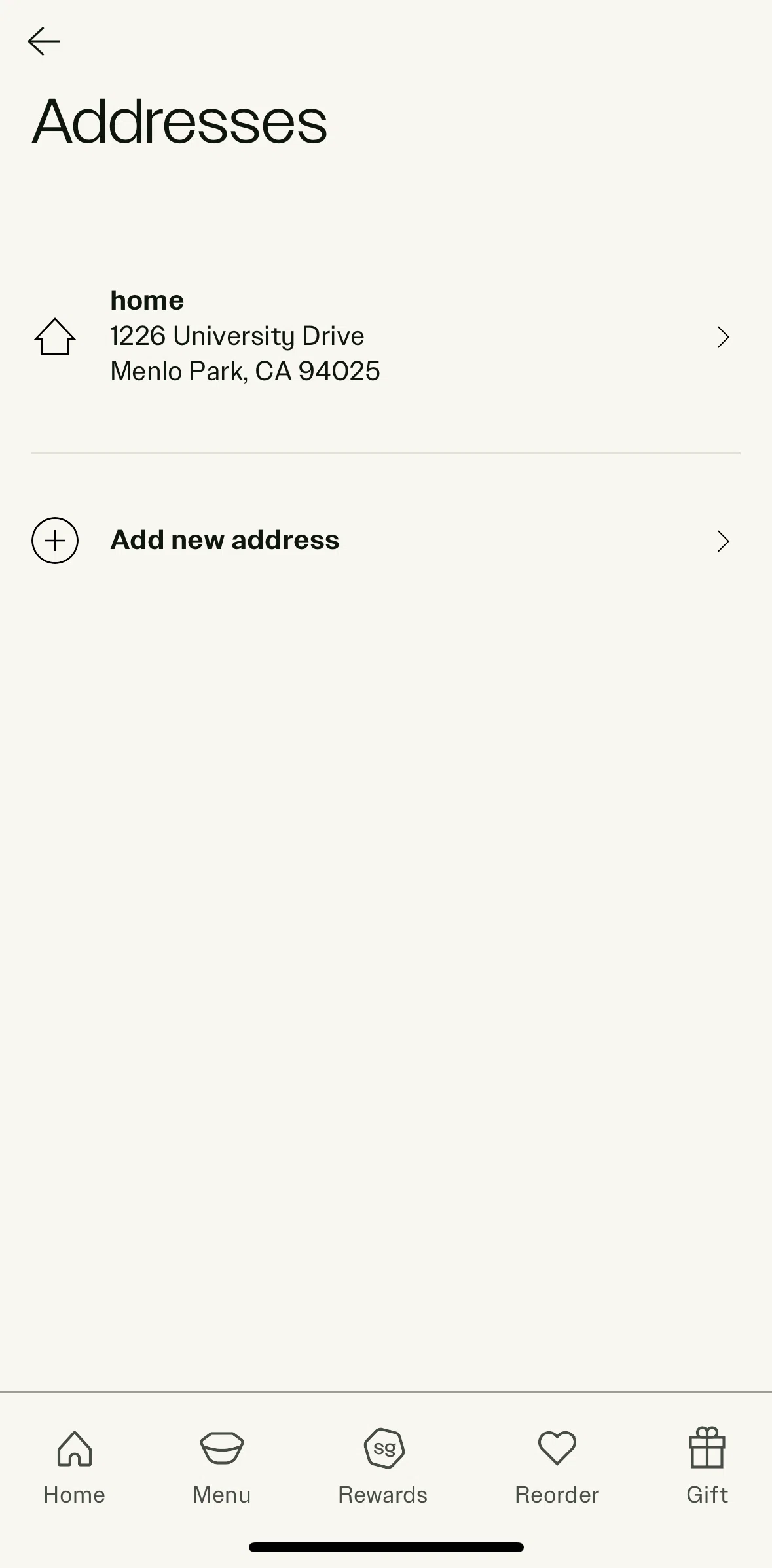 sweetgreen Screen screen in the Deleting an address flow