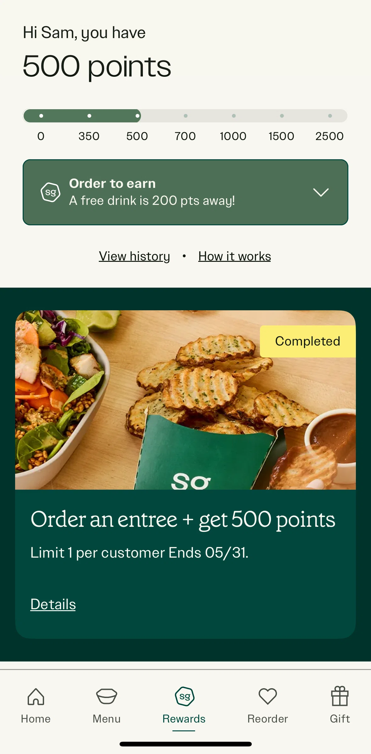 sweetgreen Screen screen in the How it works flow