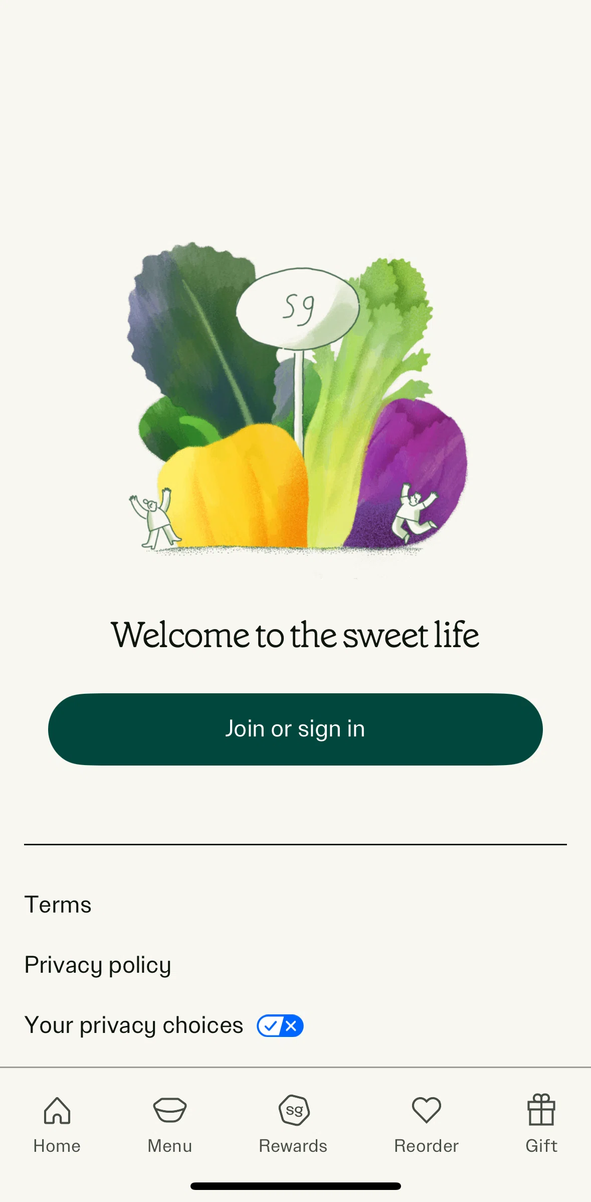 sweetgreen Screen screen in the Logging in flow