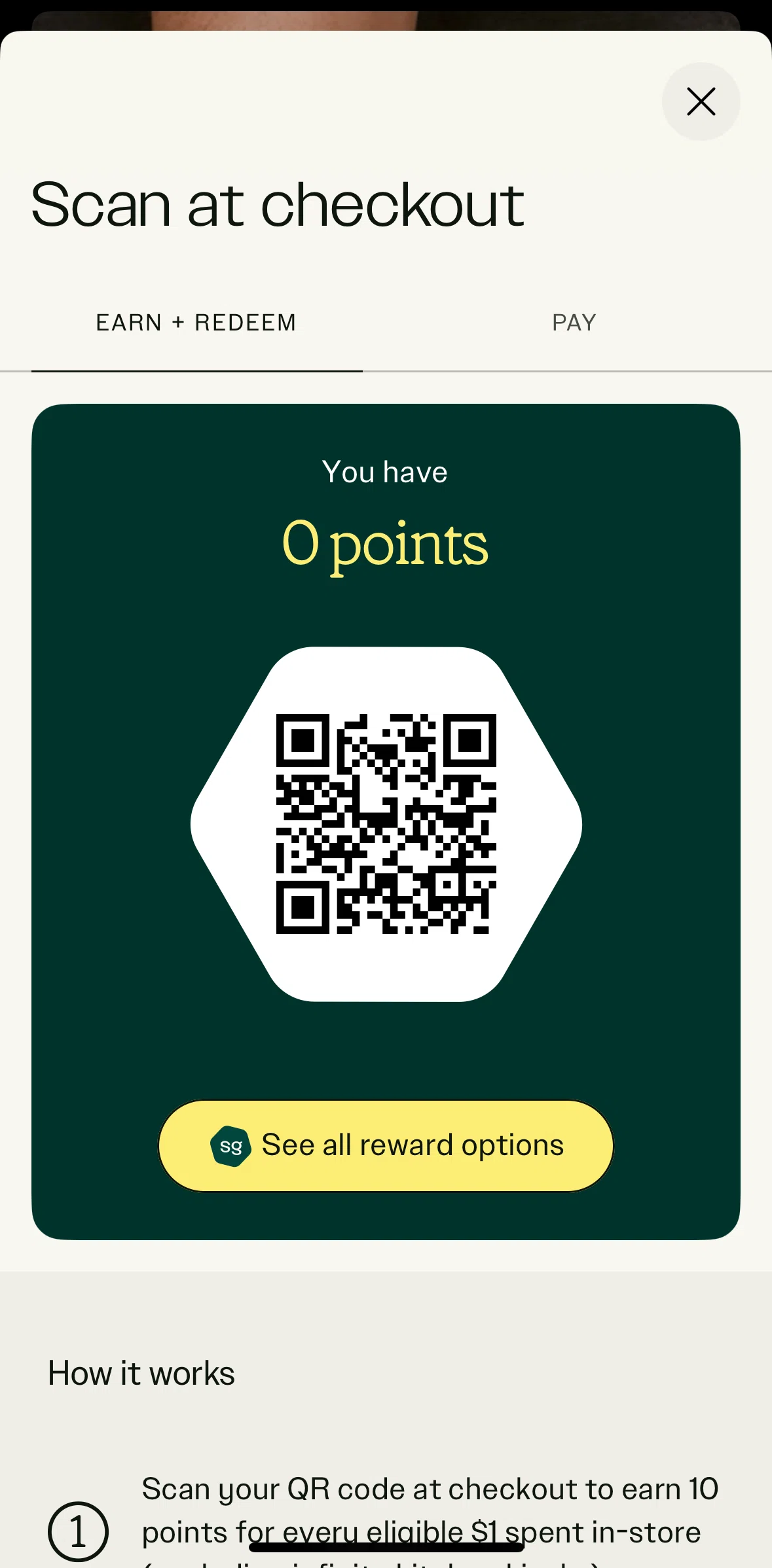 sweetgreen Screen screen in the Reward options flow
