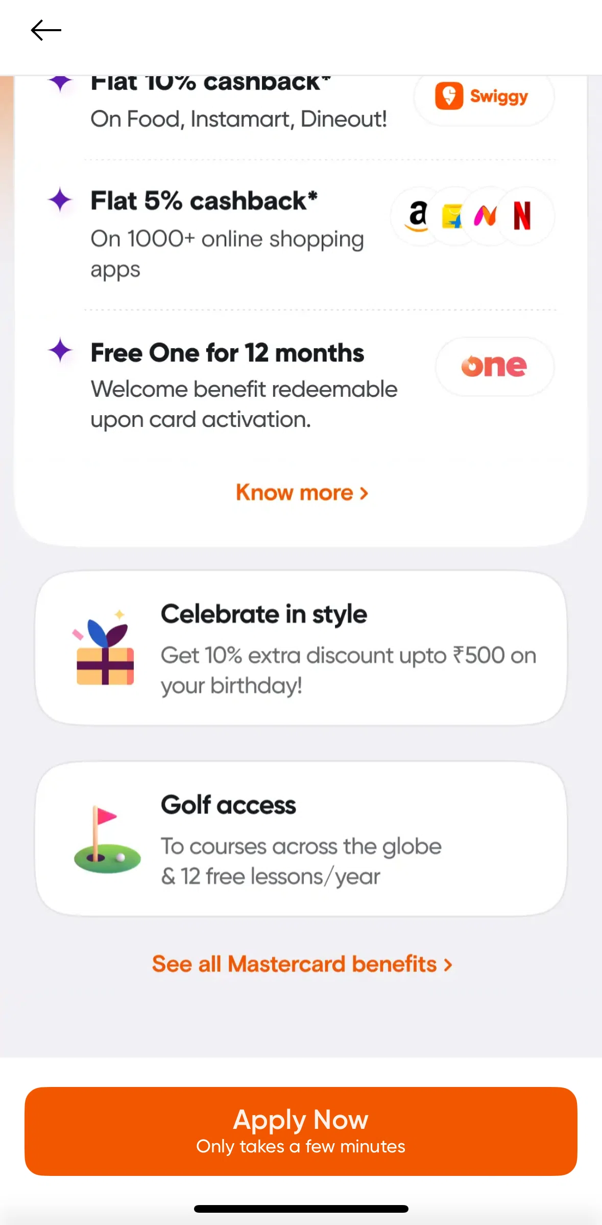 Swiggy Screen screen in the About Swiggy HDFC credit card flow