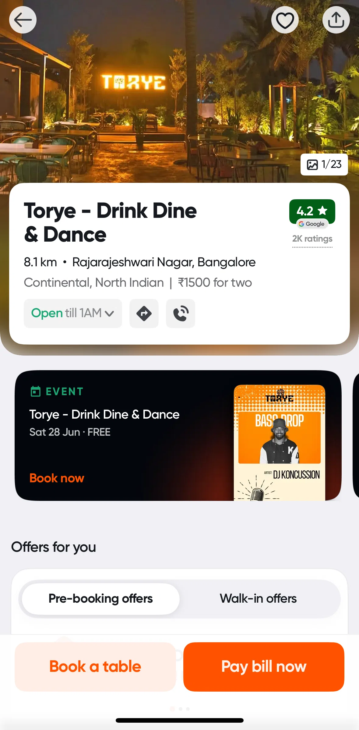 Swiggy Screen screen in the Booking a table flow