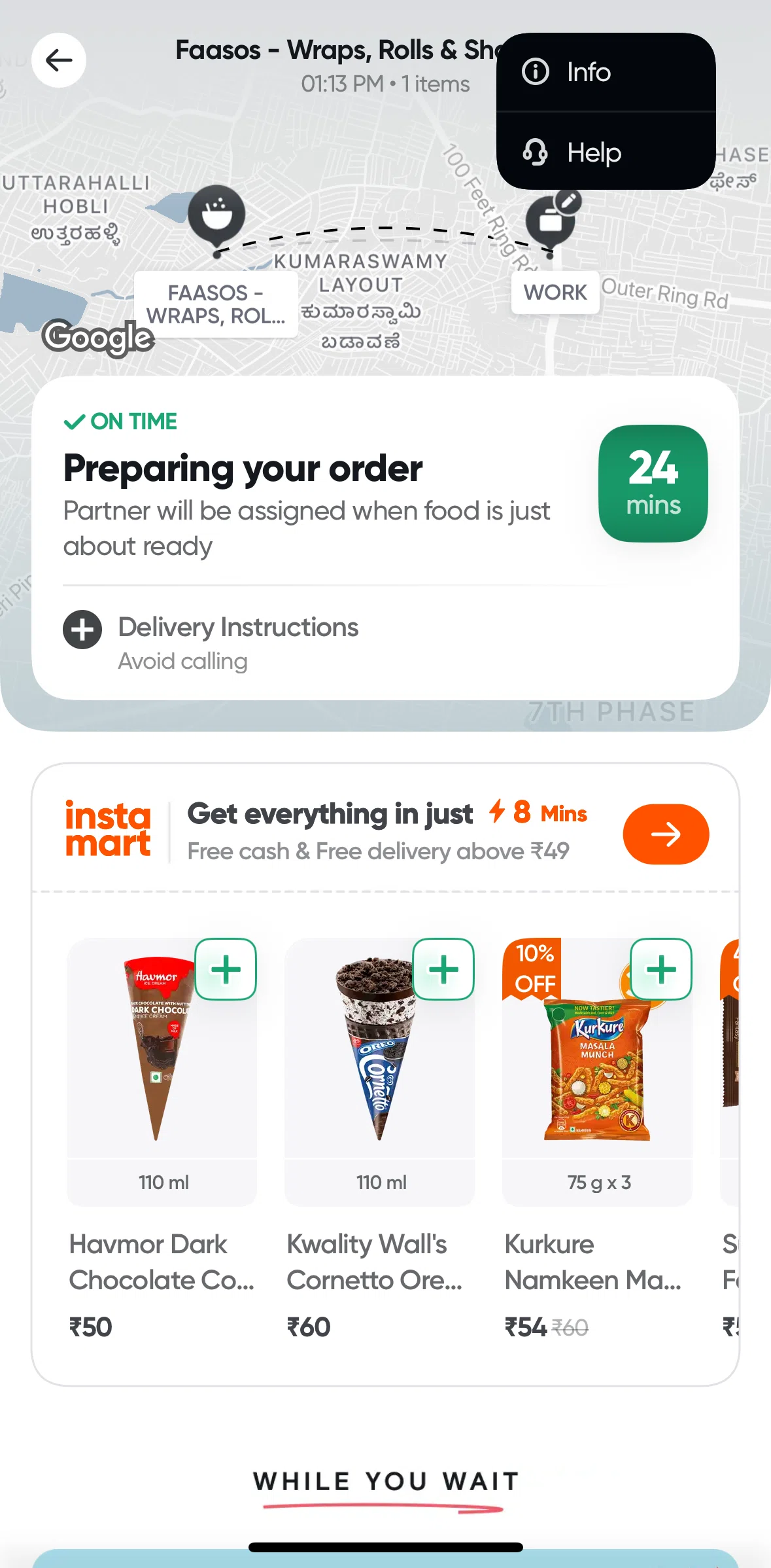 Swiggy Screen screen in the Canceling an order flow