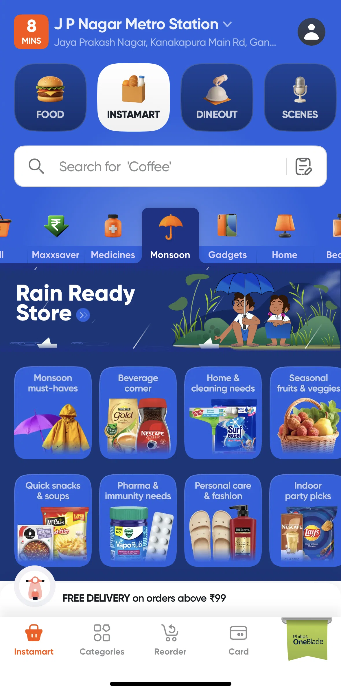 Swiggy Screen screen in the Monsoon flow