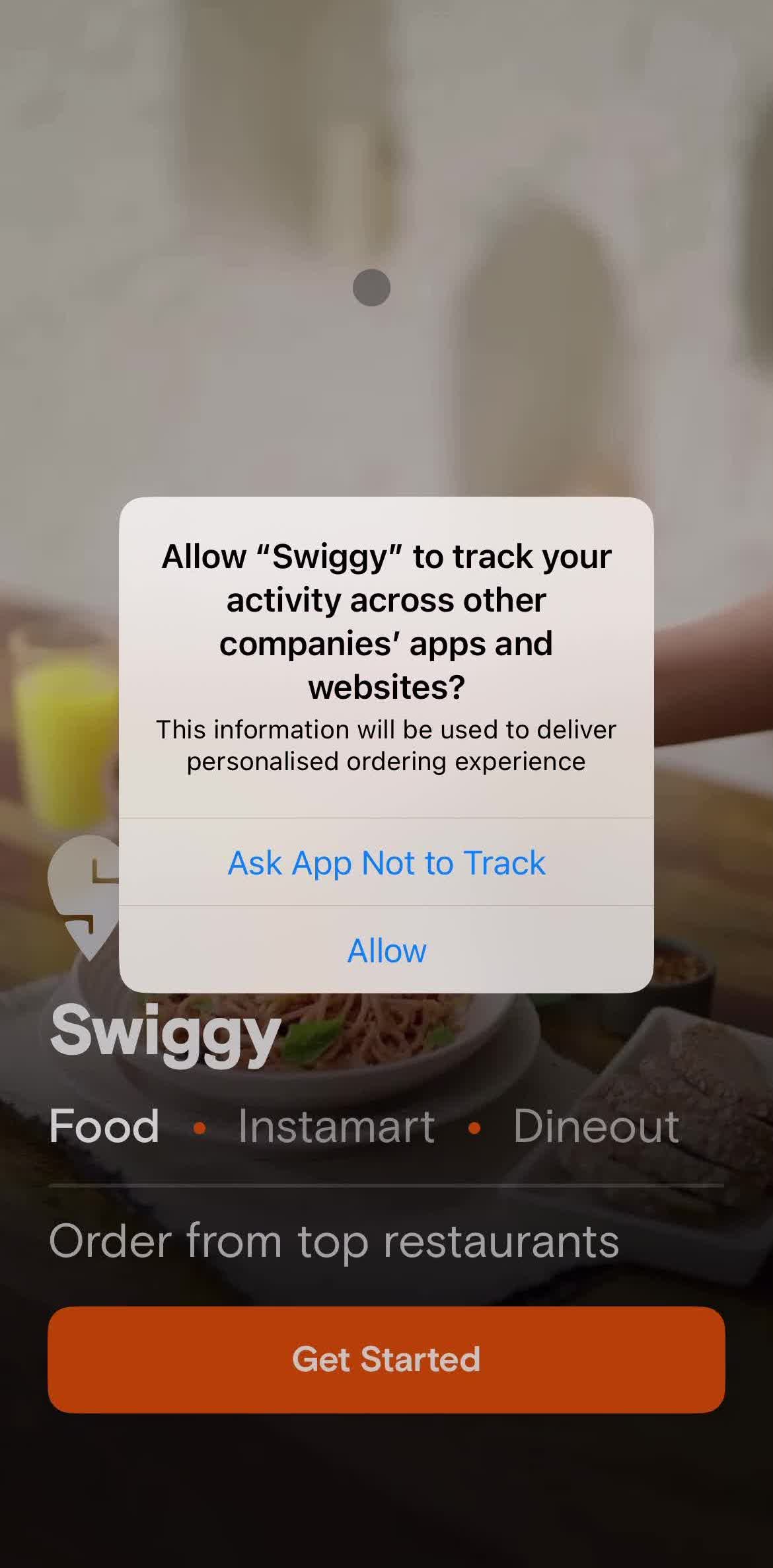 Swiggy Enable tracking screen in the Onboarding flow