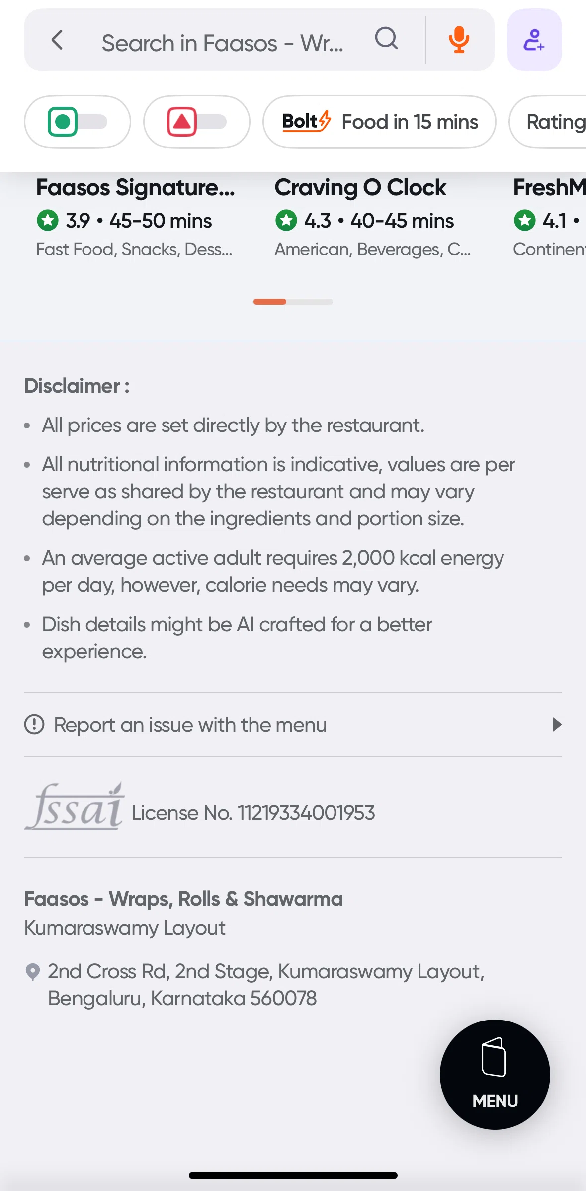 Swiggy Screen screen in the Reporting an issue flow