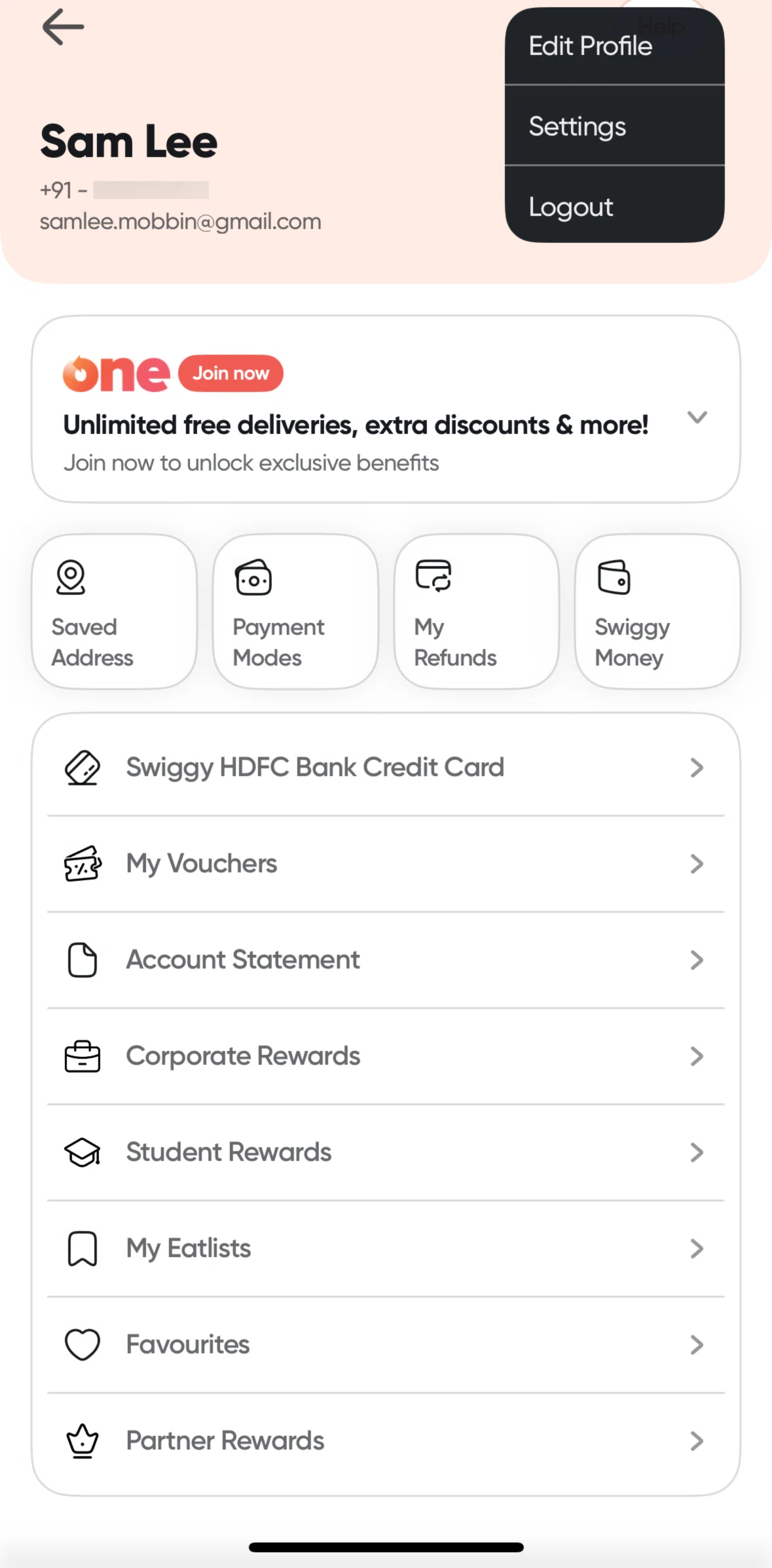 Swiggy Screen screen in the Settings flow