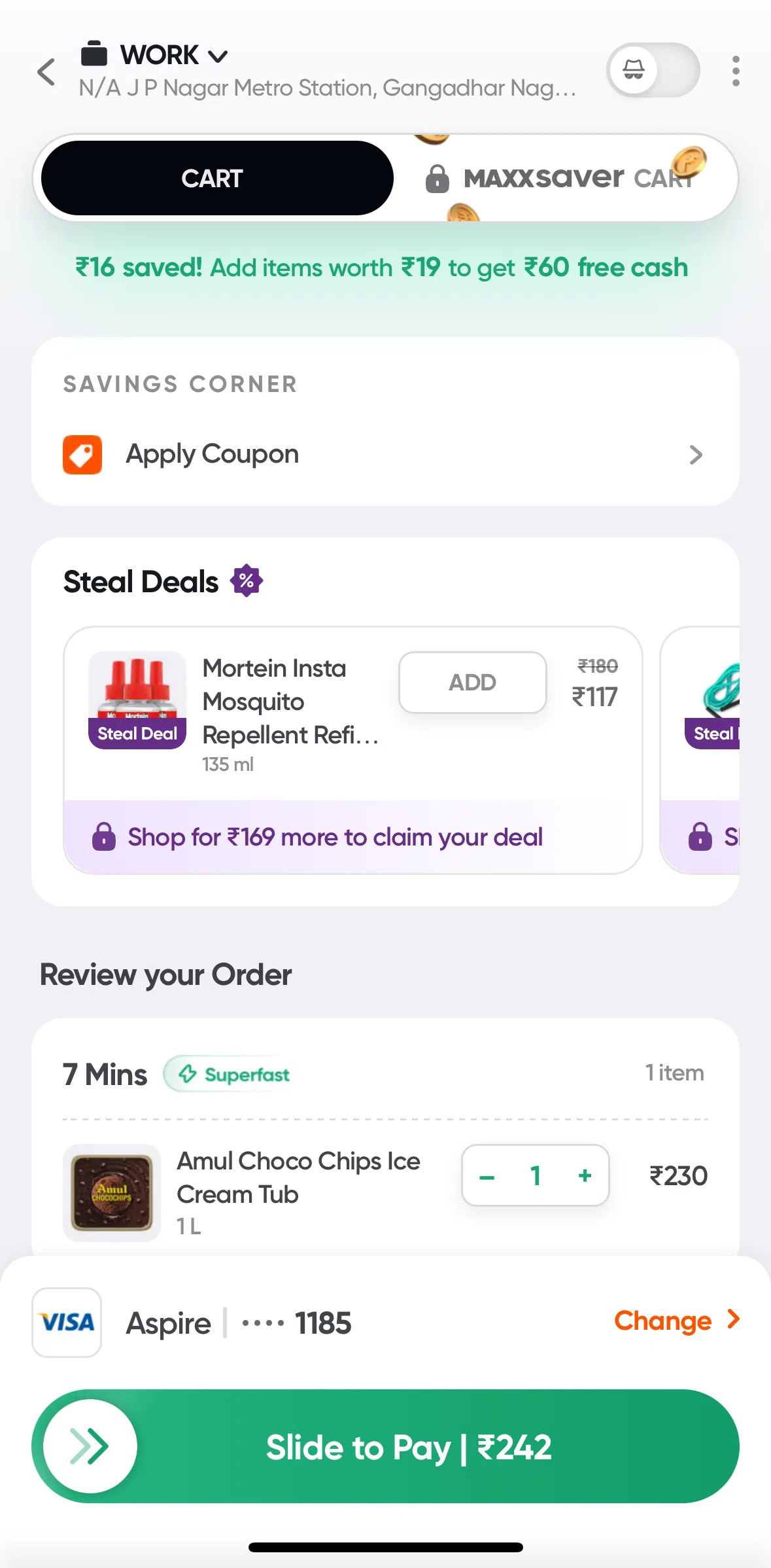 Swiggy Screen screen in the Turning on incognito order flow