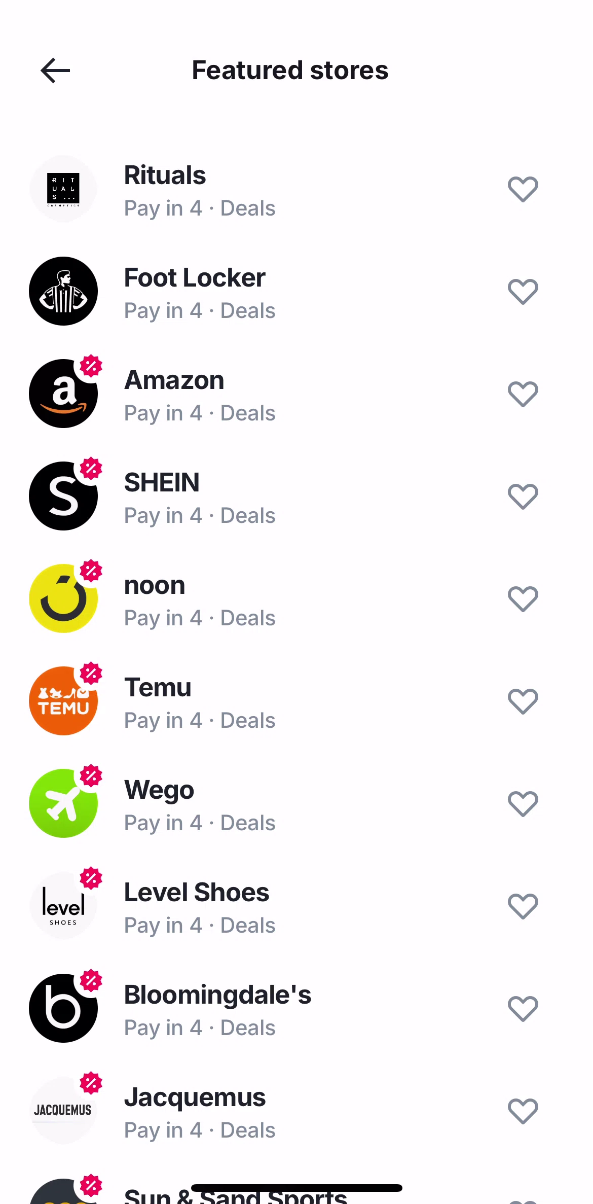 Tabby Screen screen in the Favoriting stores flow