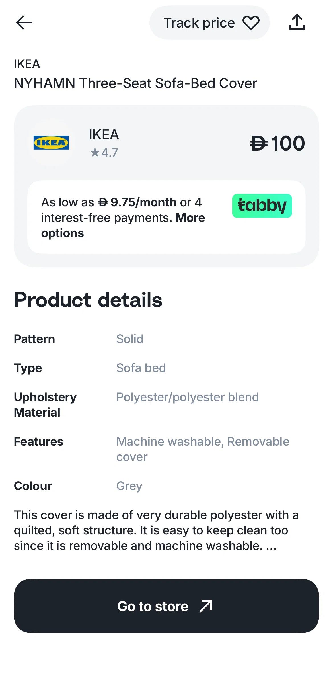 Tabby Screen screen in the Installment options flow