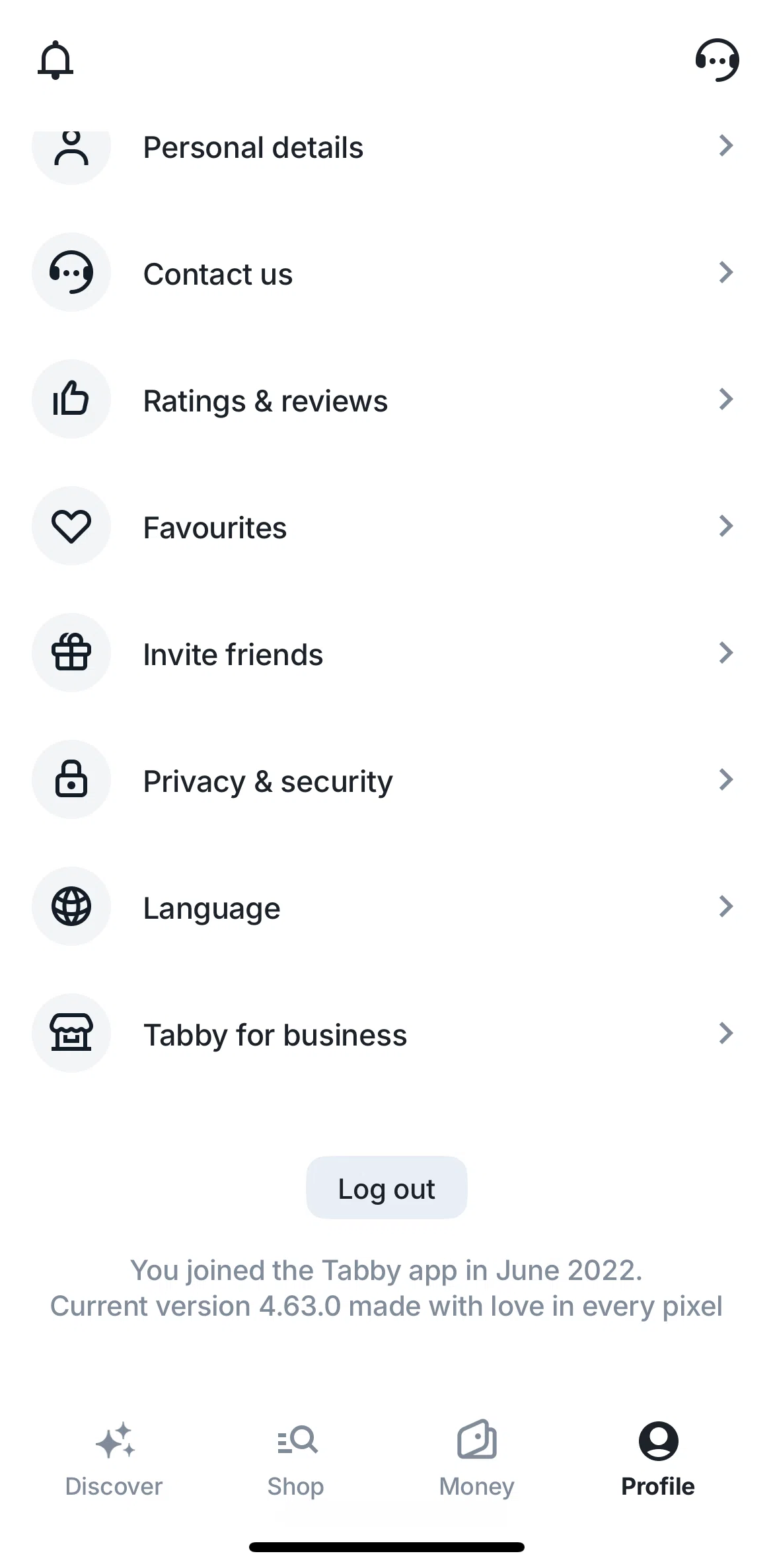 Tabby Screen screen in the Logging out flow