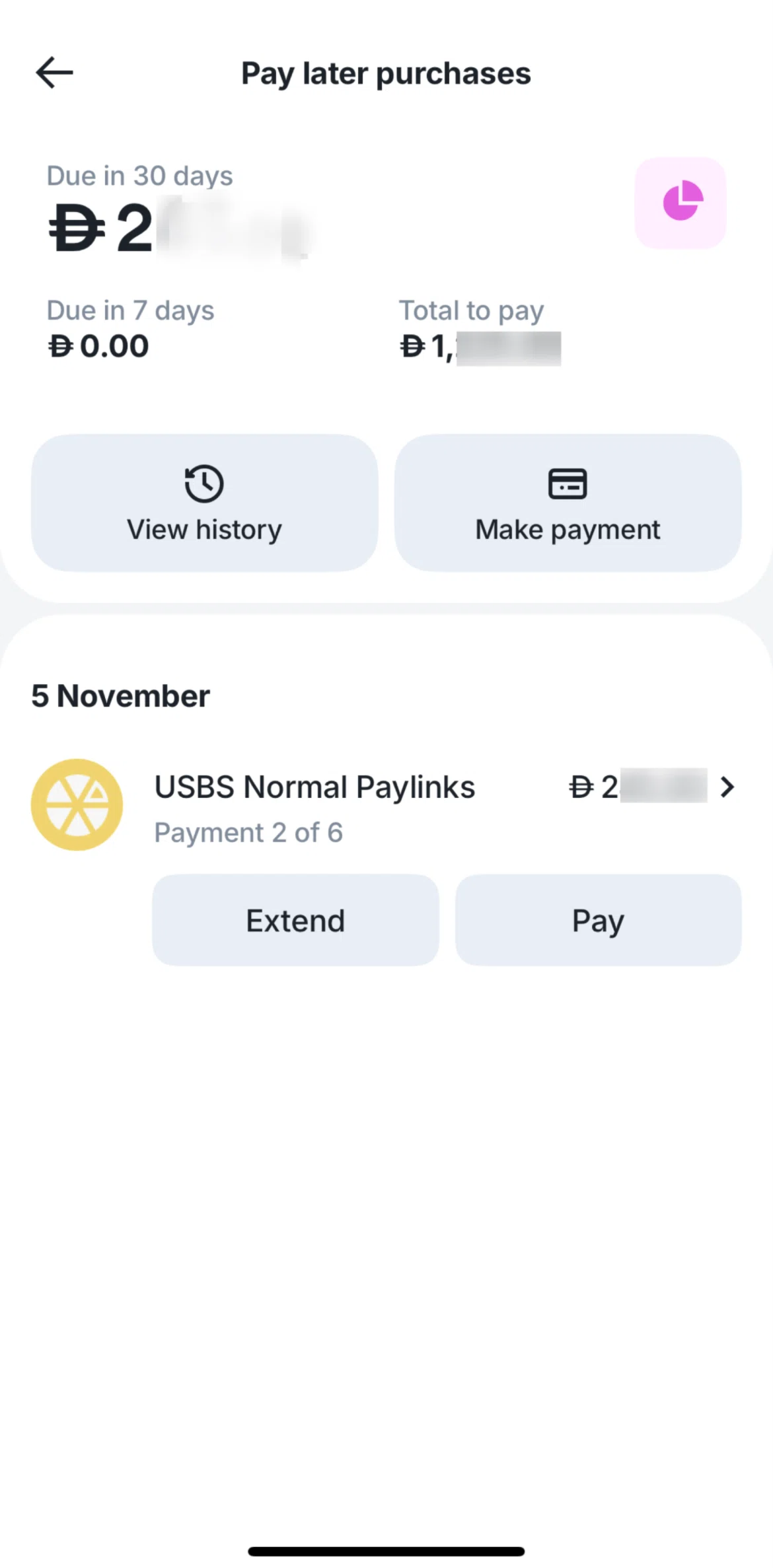 Tabby Screen screen in the Make payment flow