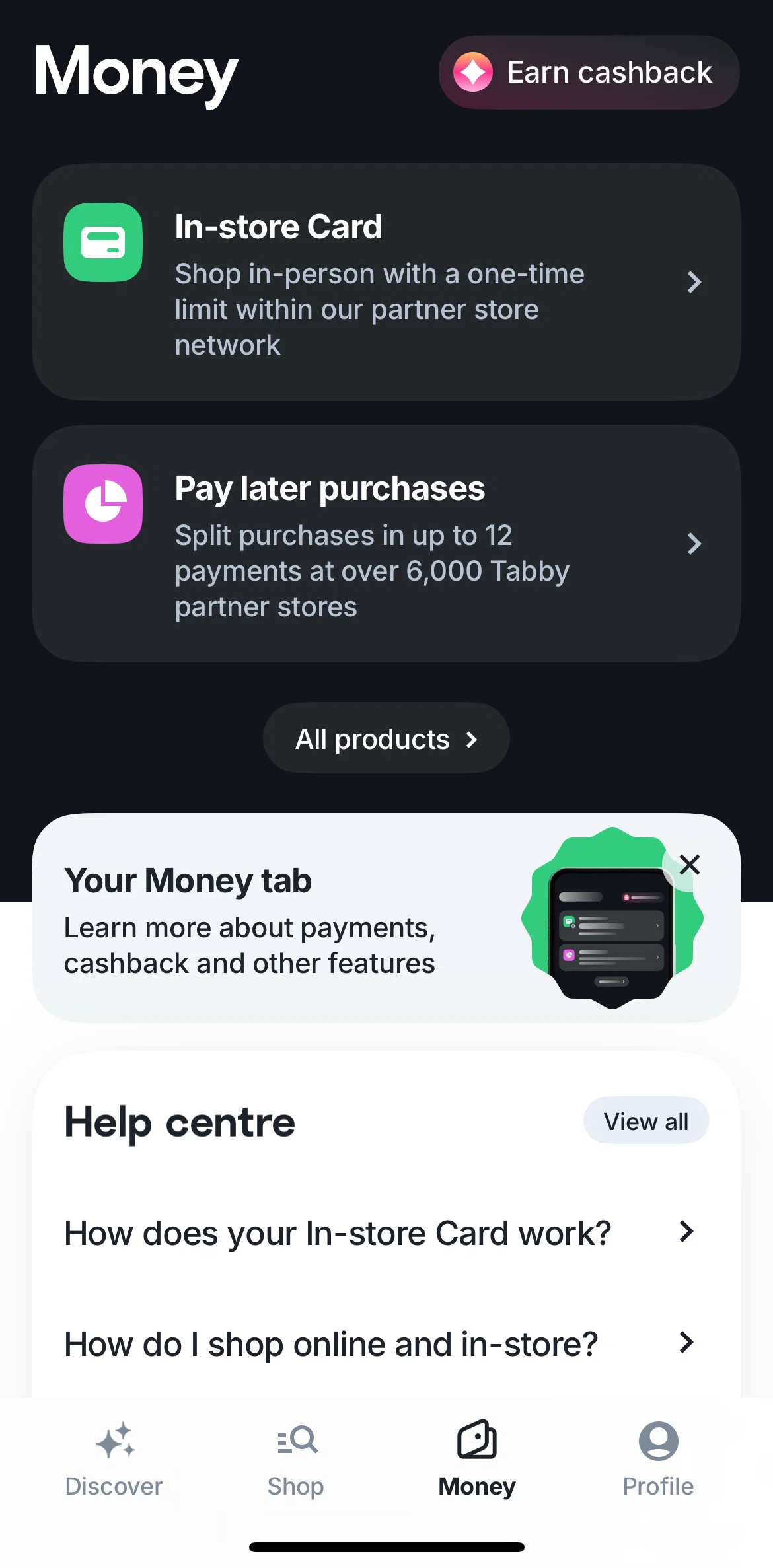 Tabby Screen screen in the Setting up for pay later purchases flow