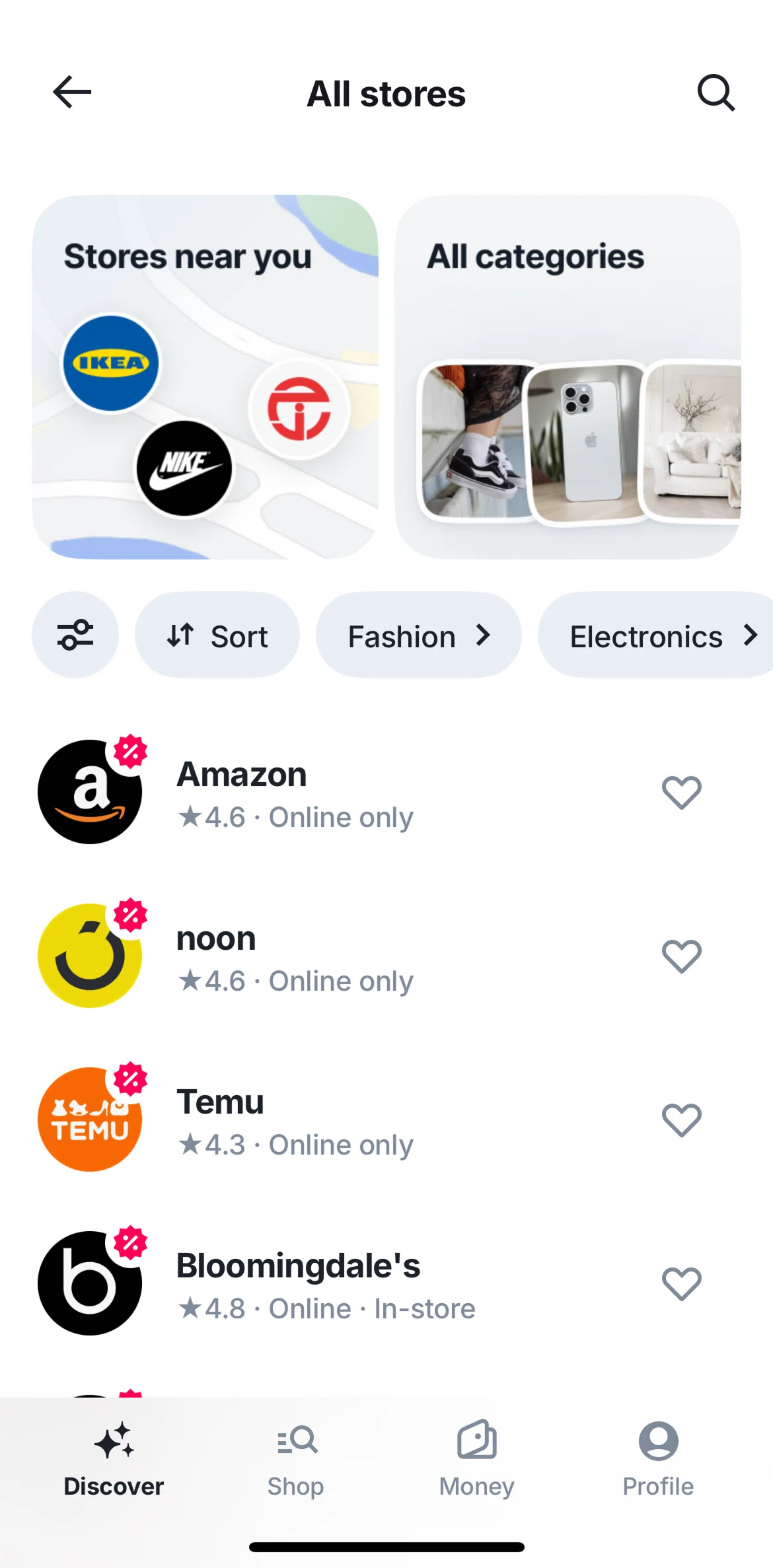 Tabby Screen screen in the Sorting stores flow