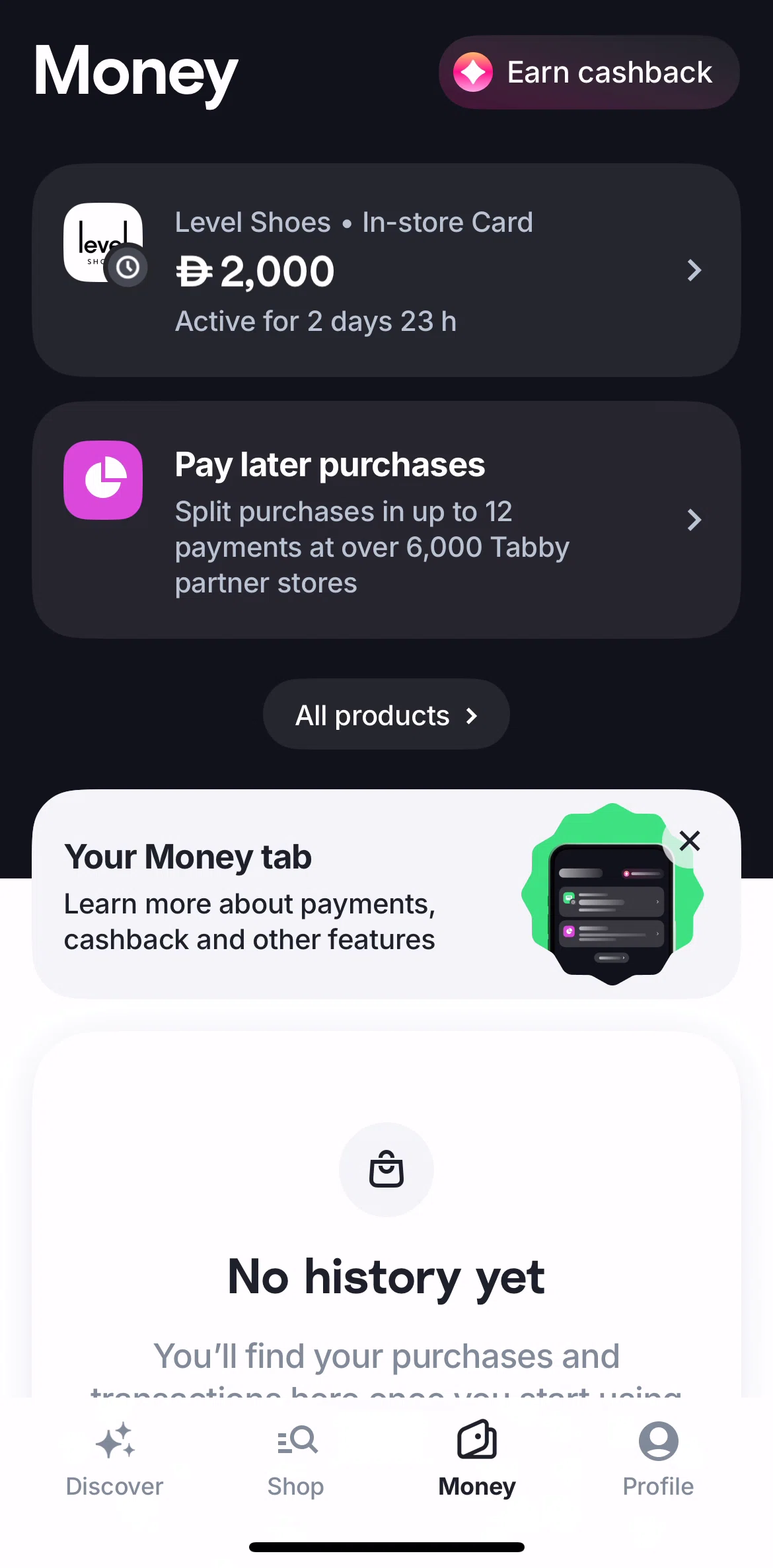 Tabby Screen screen in the Store locations flow