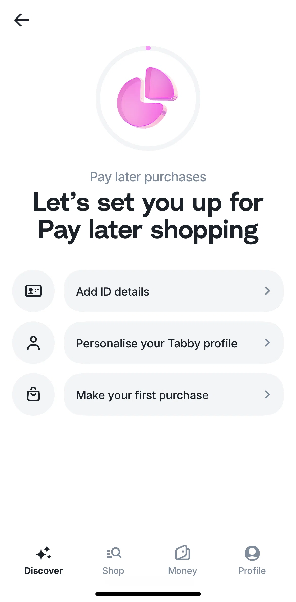 Tabby Screen screen in the Verifying identity flow