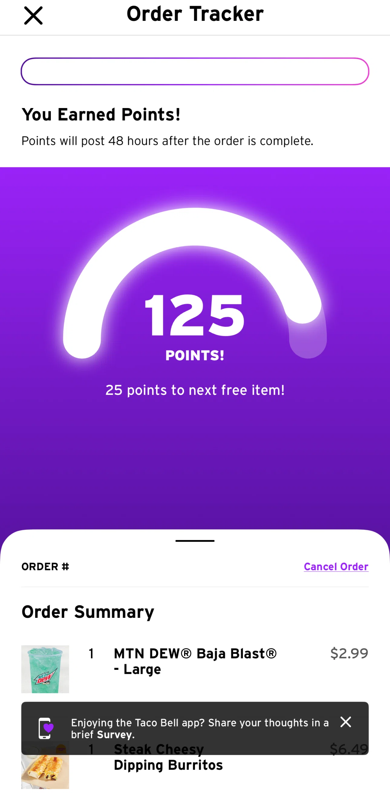 Taco Bell Screen screen in the Cancel an order flow