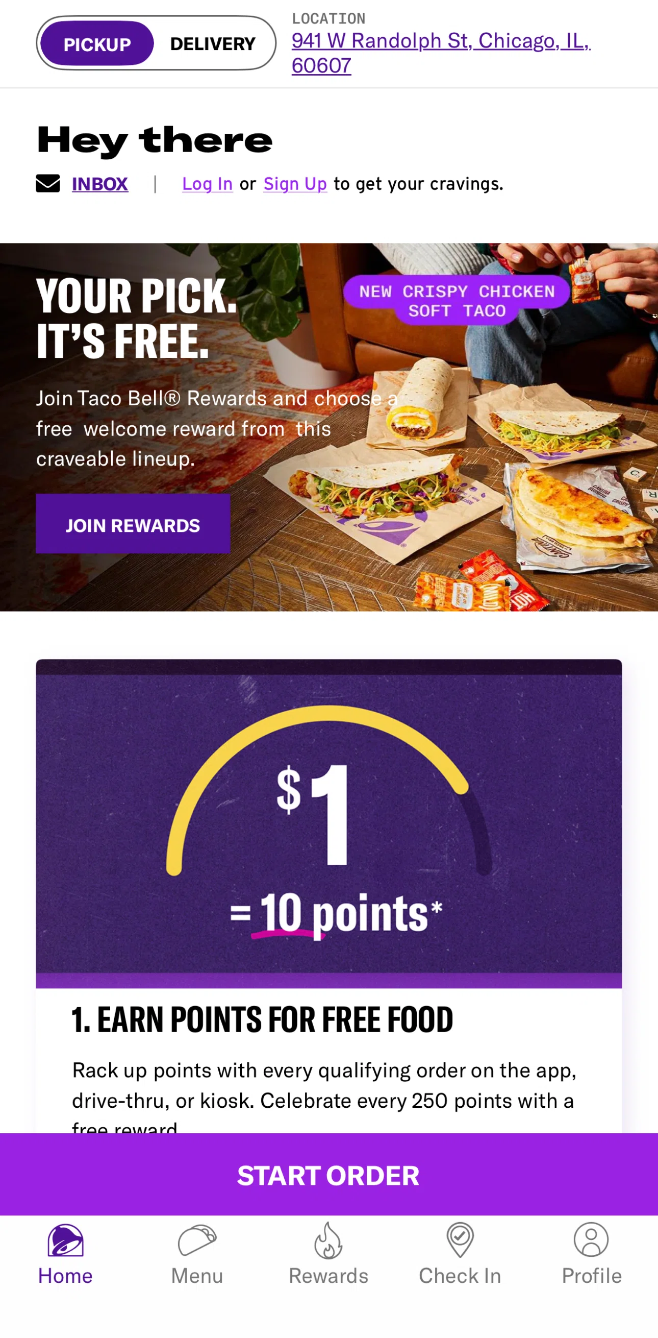 Taco Bell Screen screen in the Creating an account flow