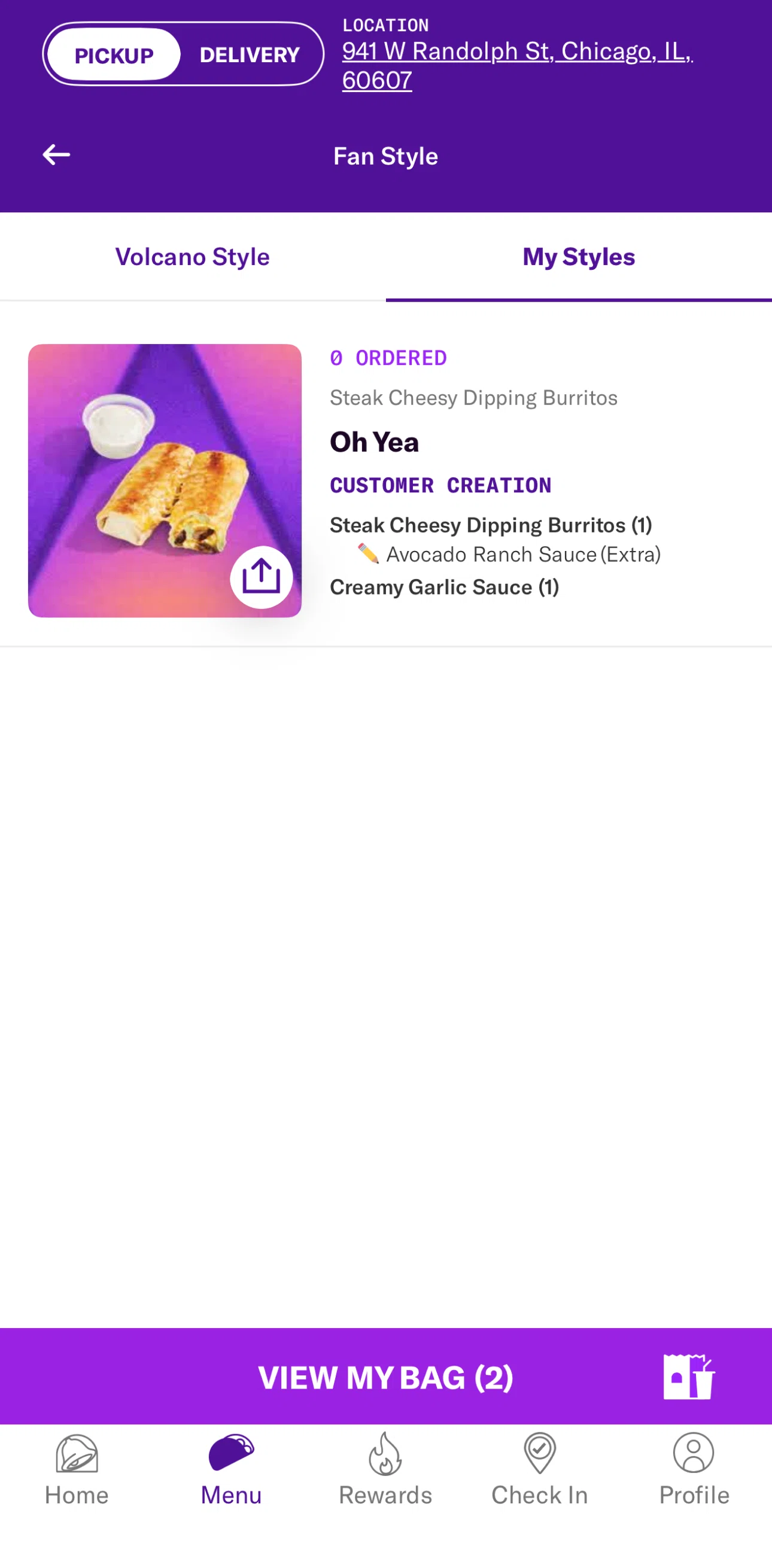 Taco Bell Screen screen in the Item detail (fan style) flow