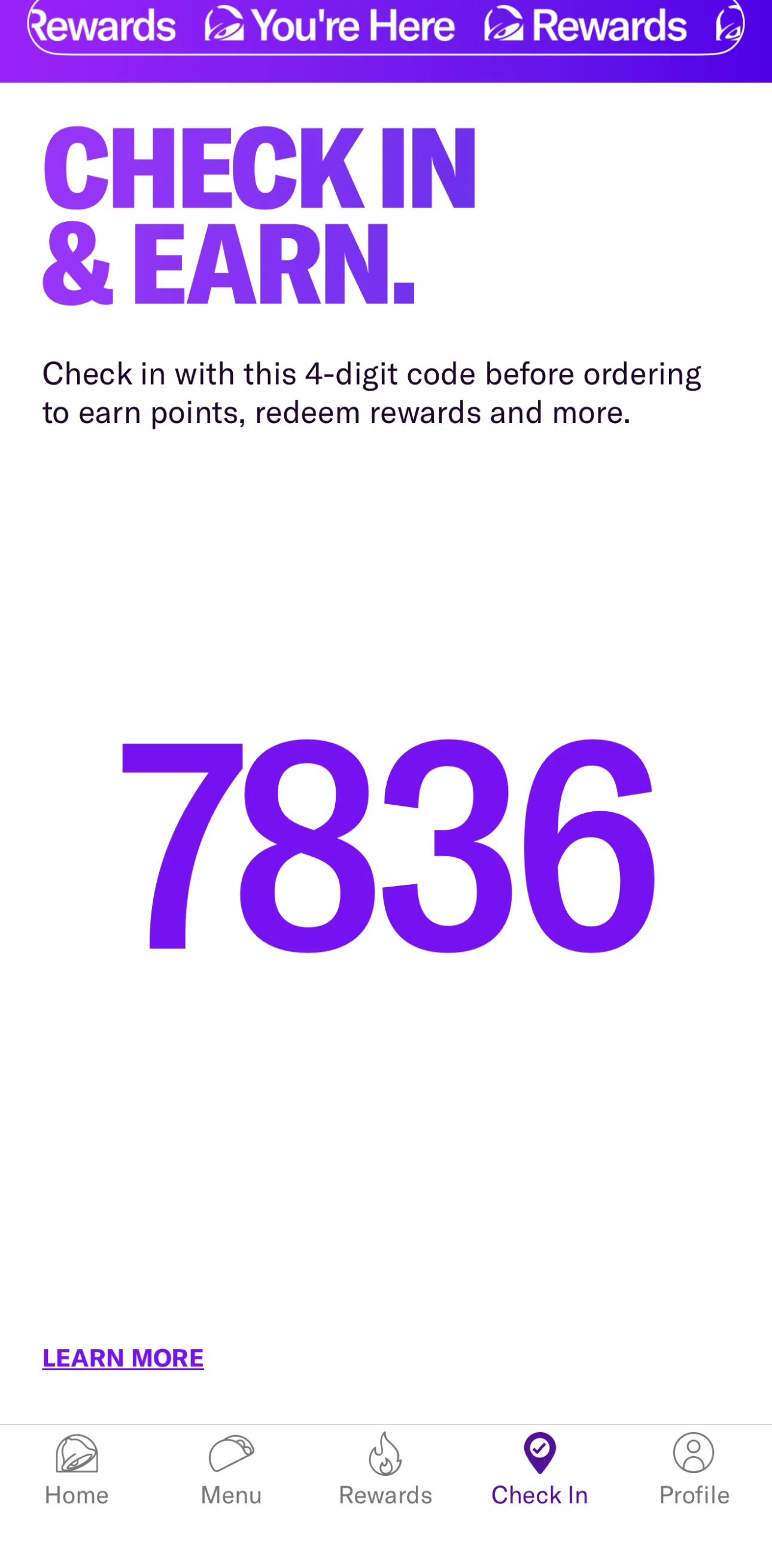 Taco Bell Screen screen in the Learn more flow