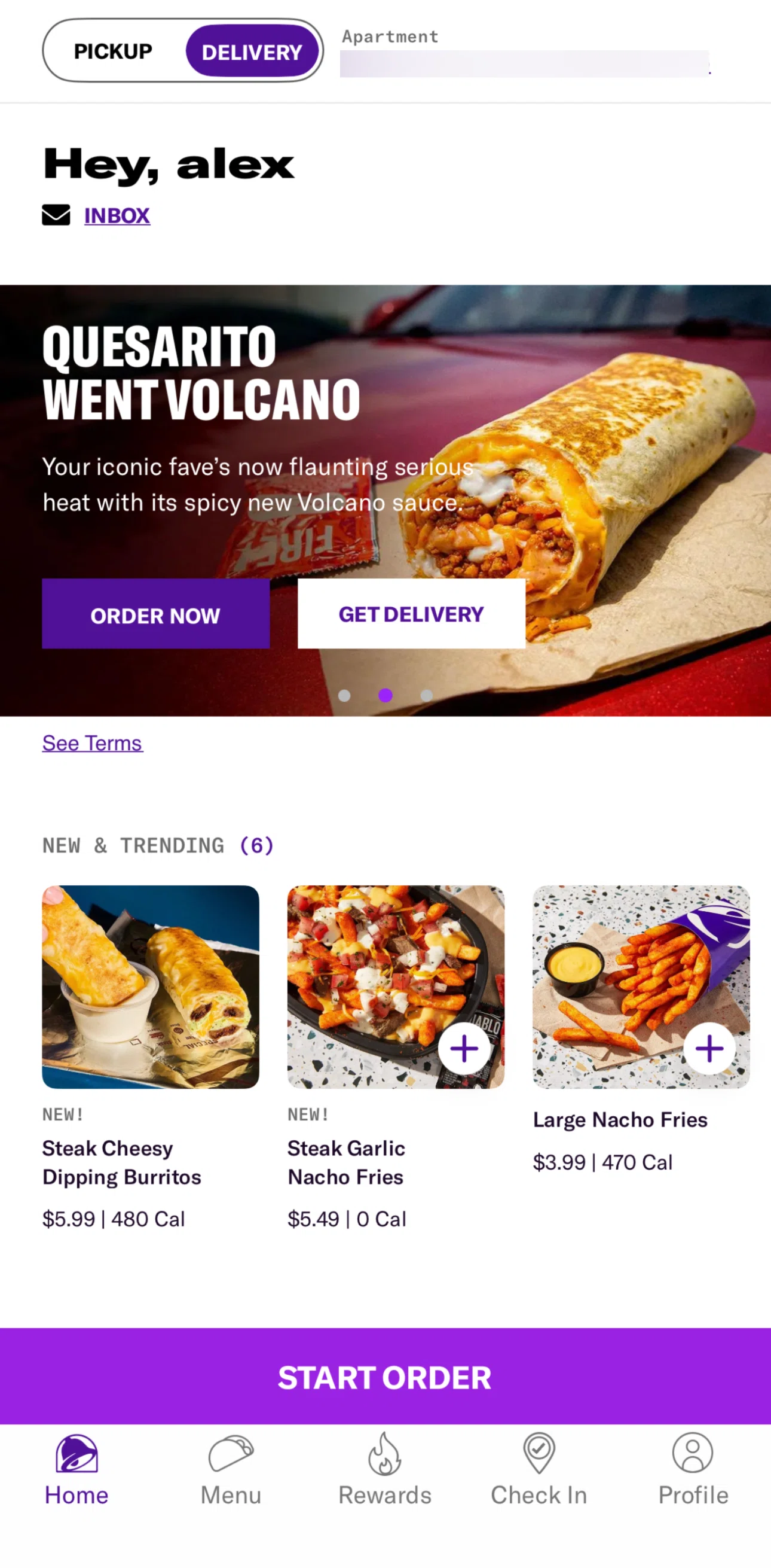 Taco Bell Screen screen in the Placing an order (delivery) flow