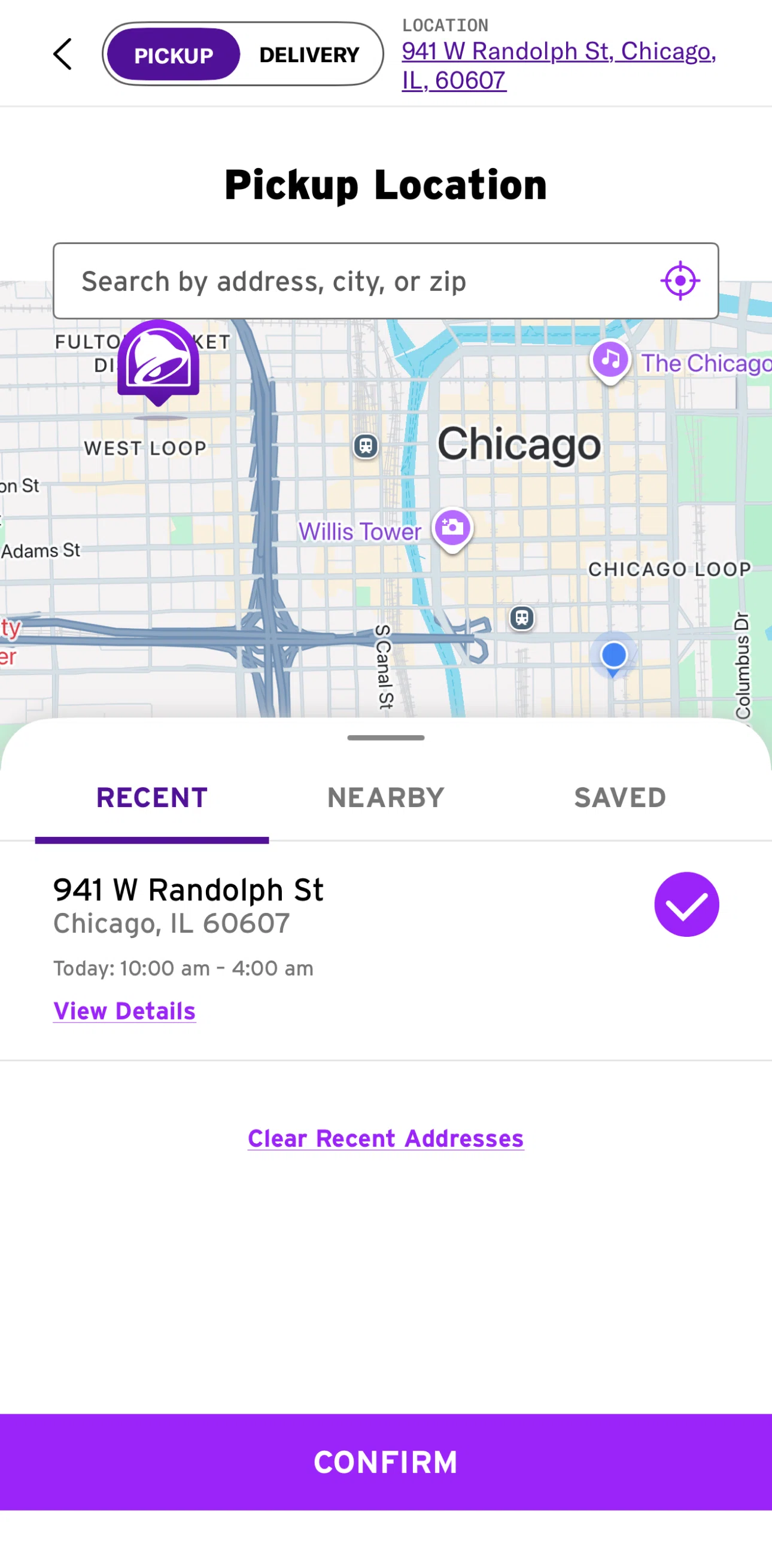 Taco Bell Screen screen in the Removing an address flow