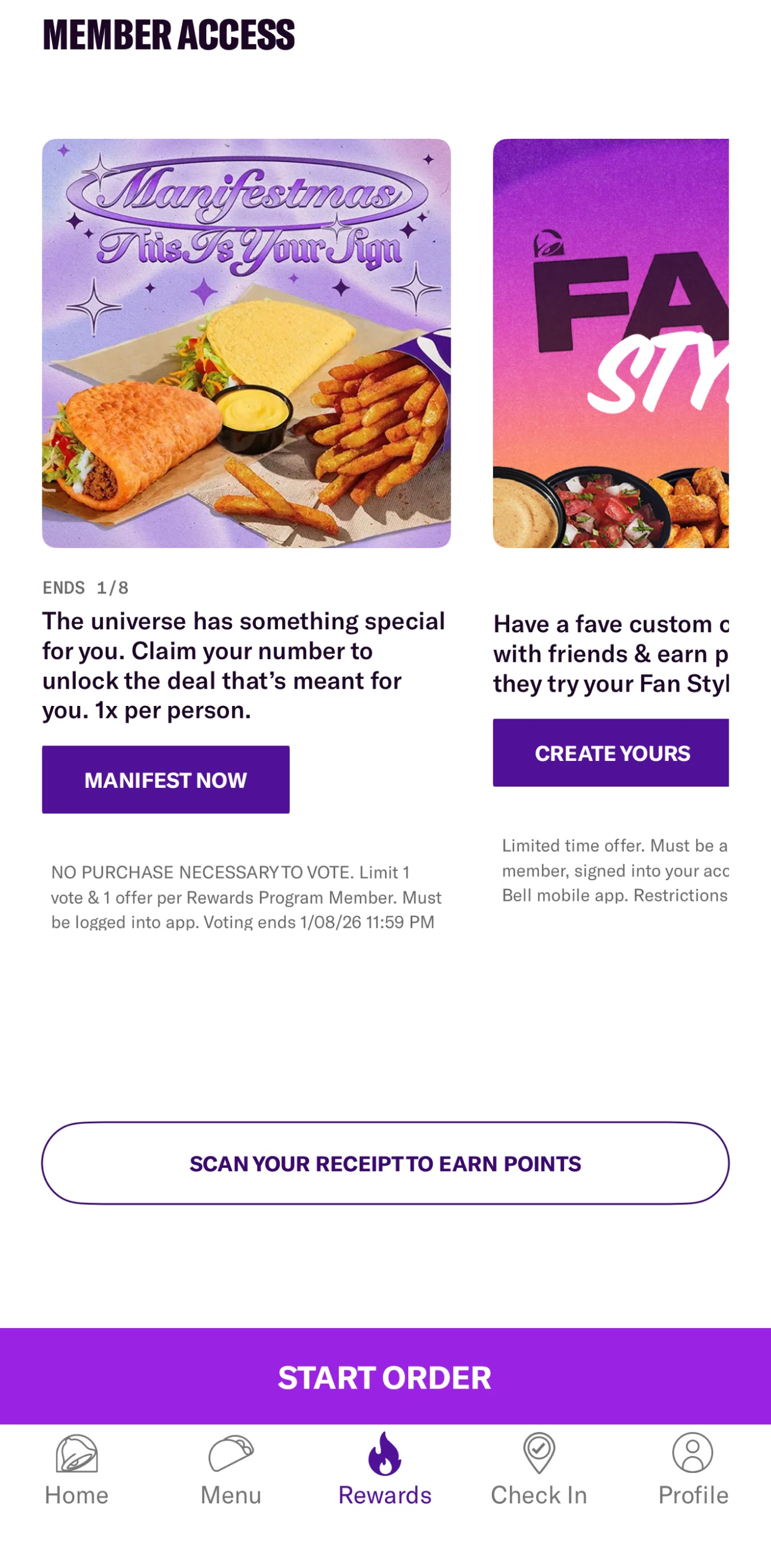Taco Bell Screen screen in the Scan a receipt flow