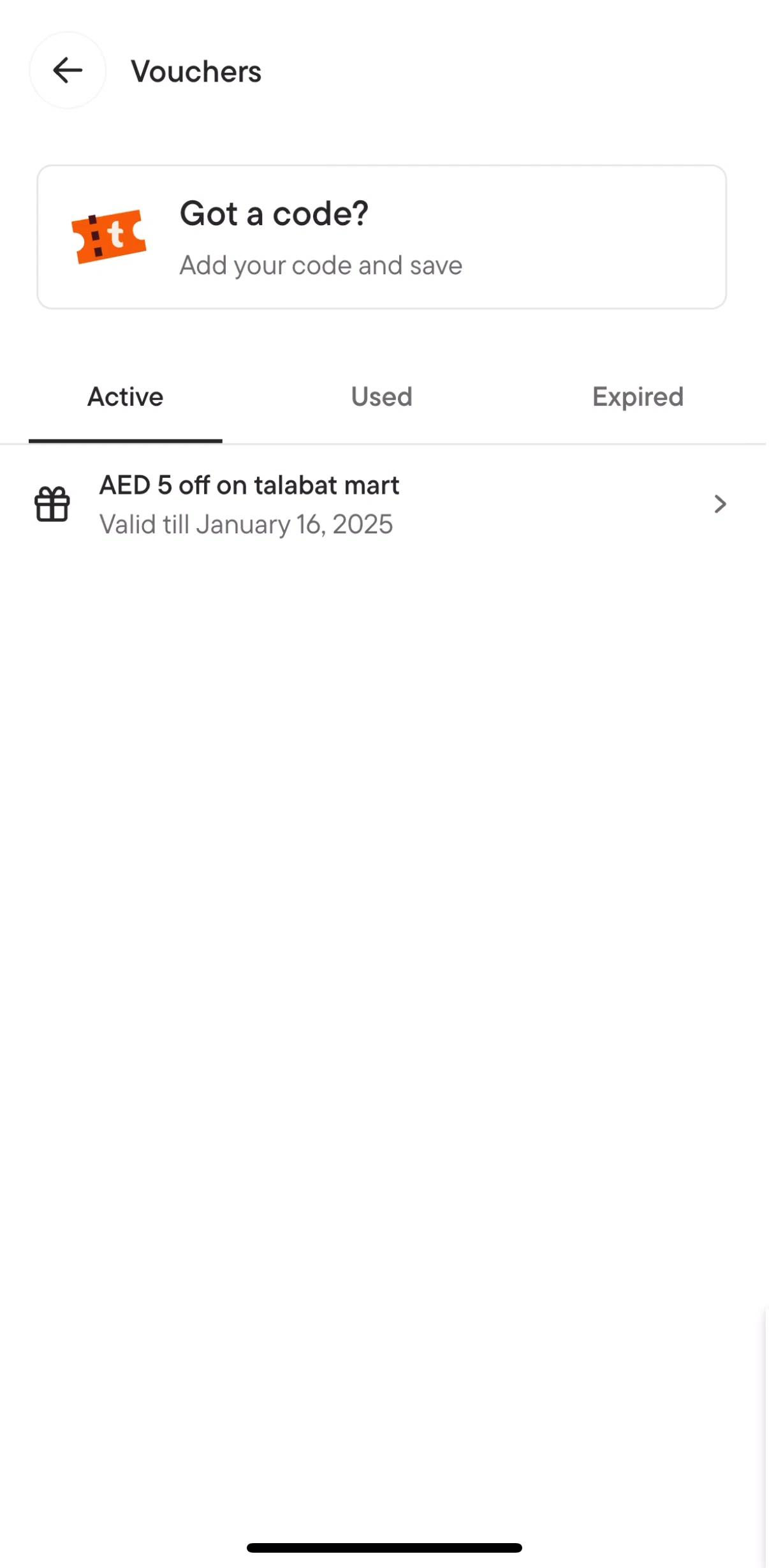 talabat Screen screen in the Add voucher code flow