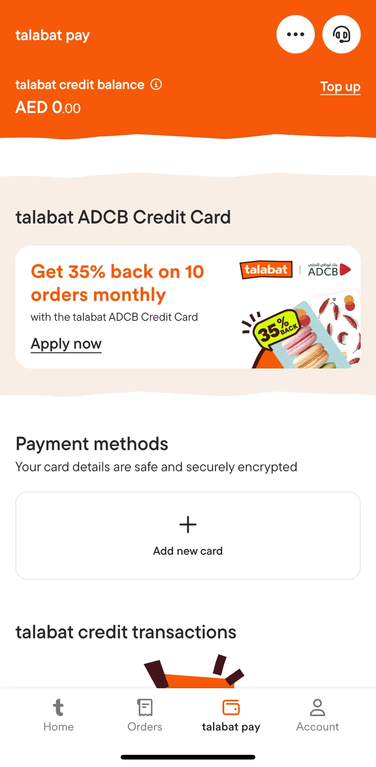 talabat Screen screen in the Adding credit to talabat pay flow