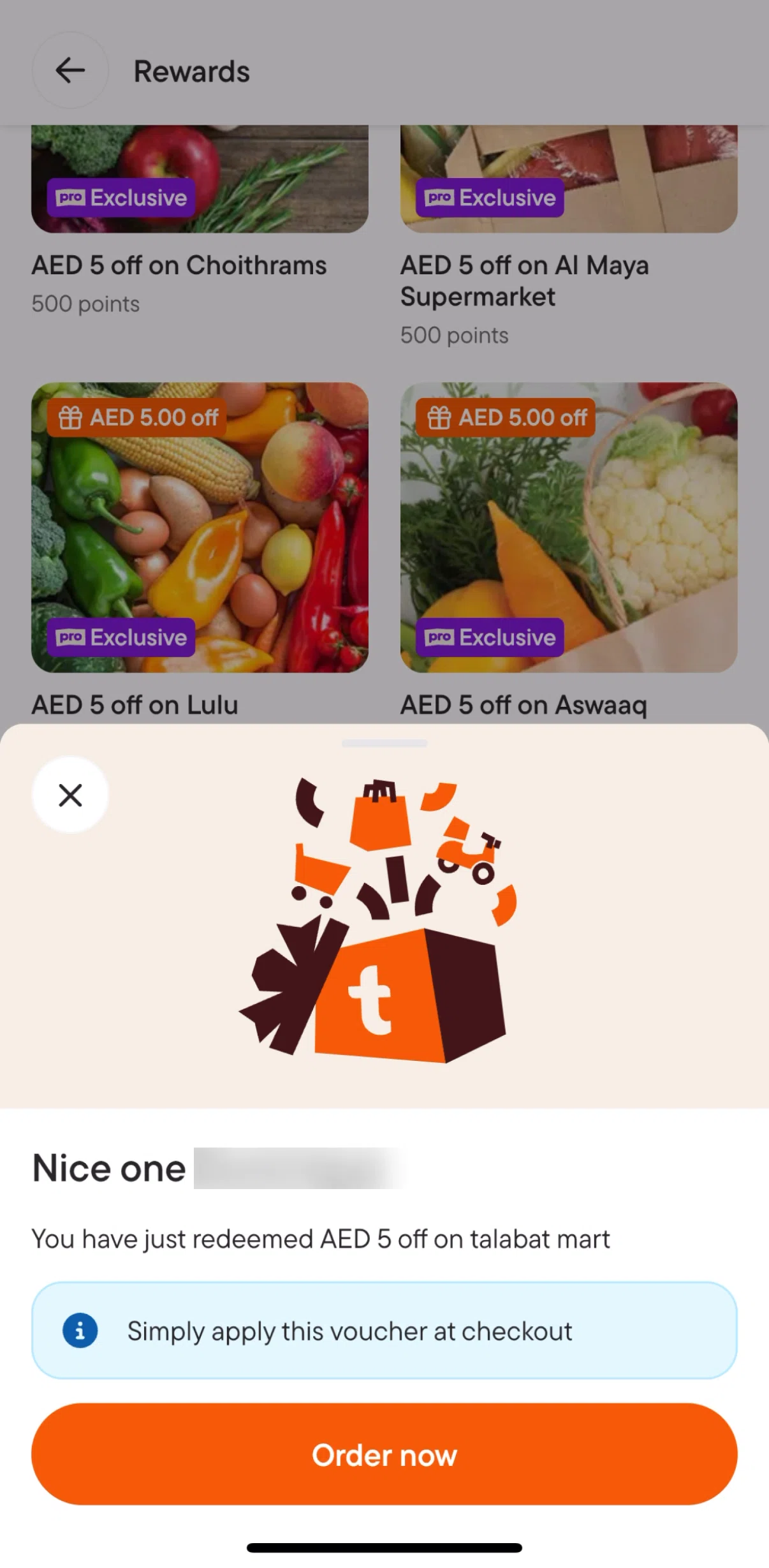 talabat Screen screen in the Applying voucher to an order flow