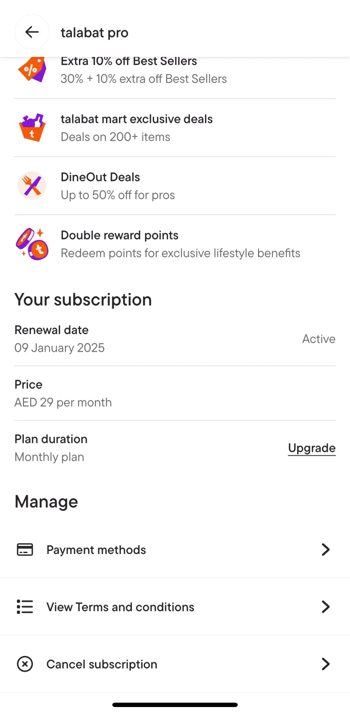 talabat Screen screen in the Cancel free trial flow