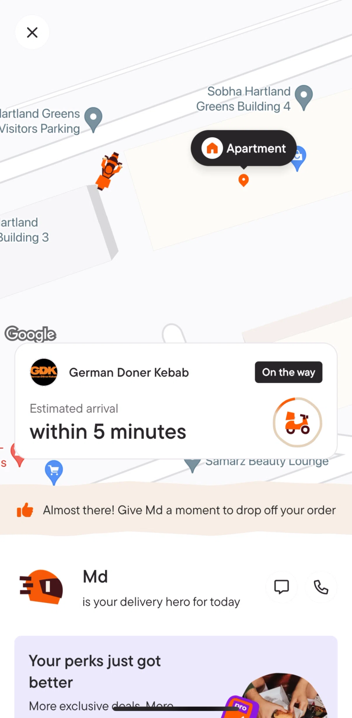 talabat Screen screen in the Chatting with a driver flow