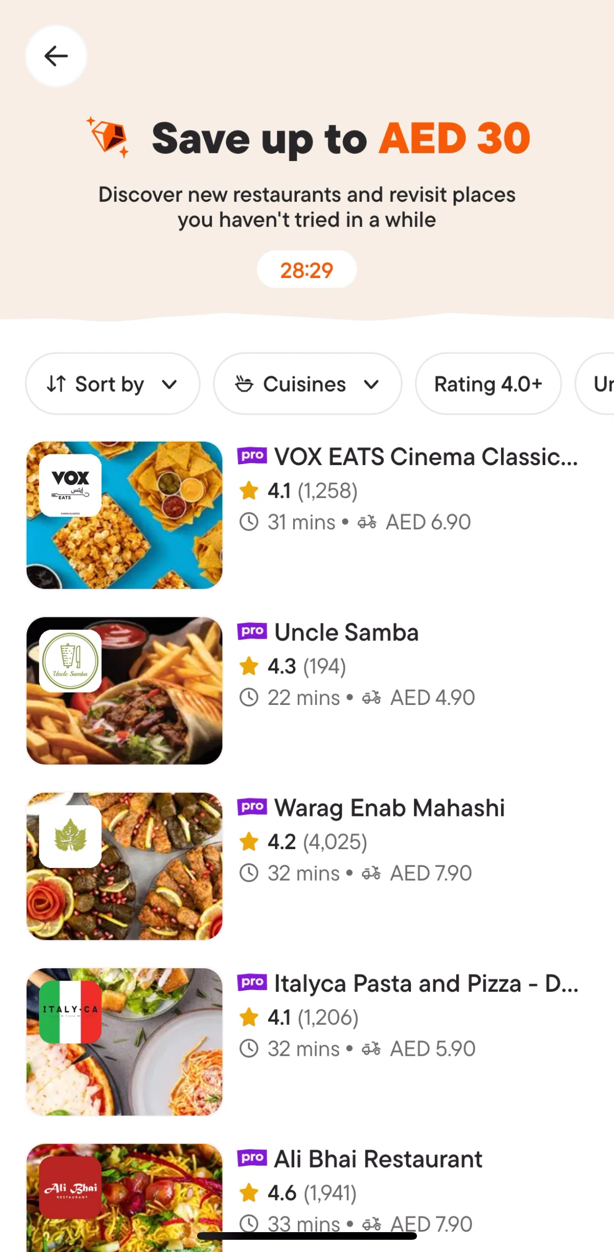 talabat Screen screen in the Filtering timed offers flow