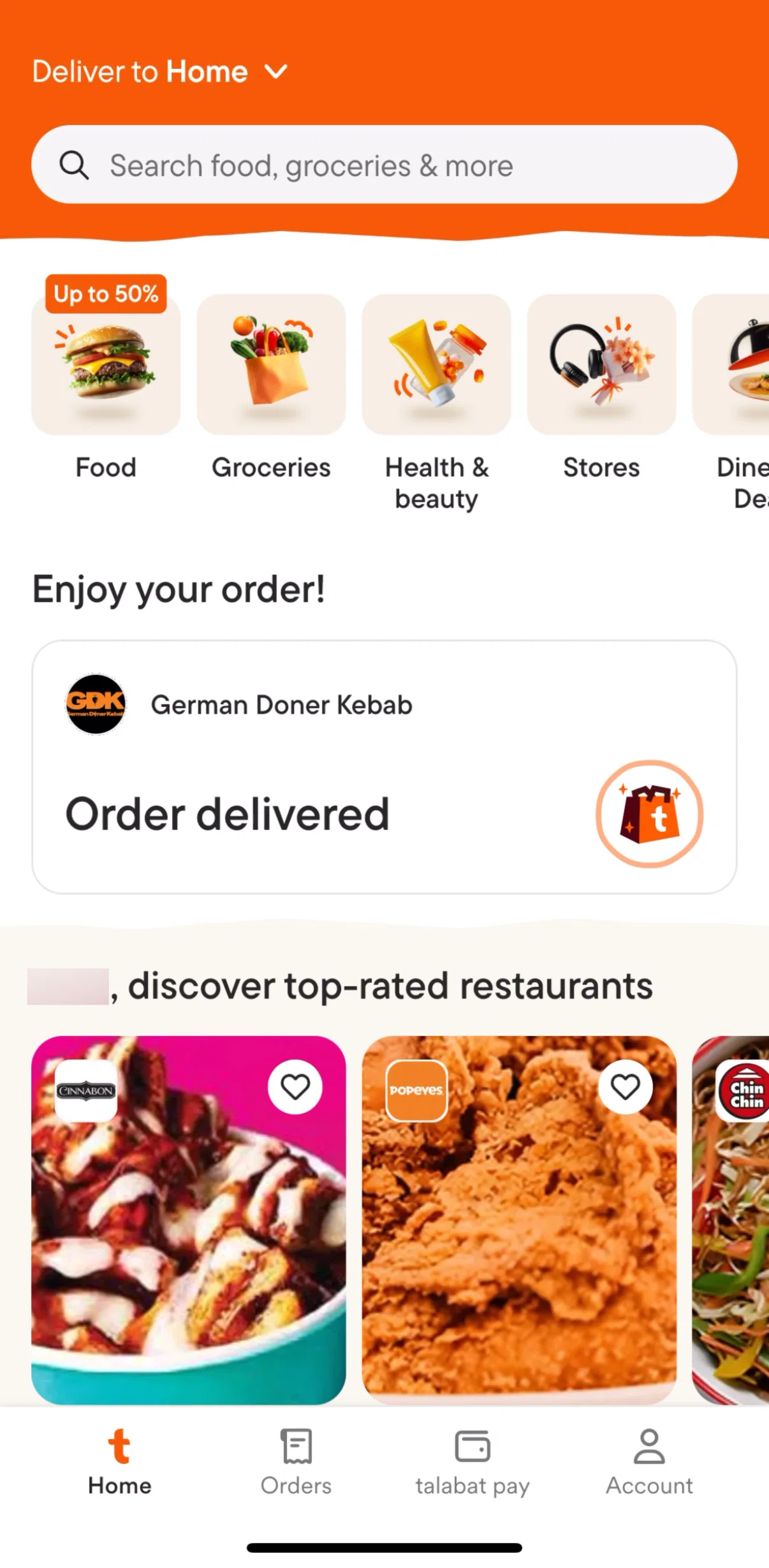 talabat Screen screen in the Giving feedback flow
