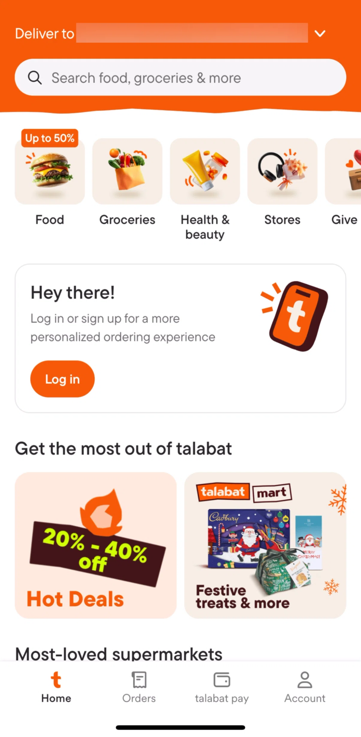 talabat Screen screen in the Logging in flow