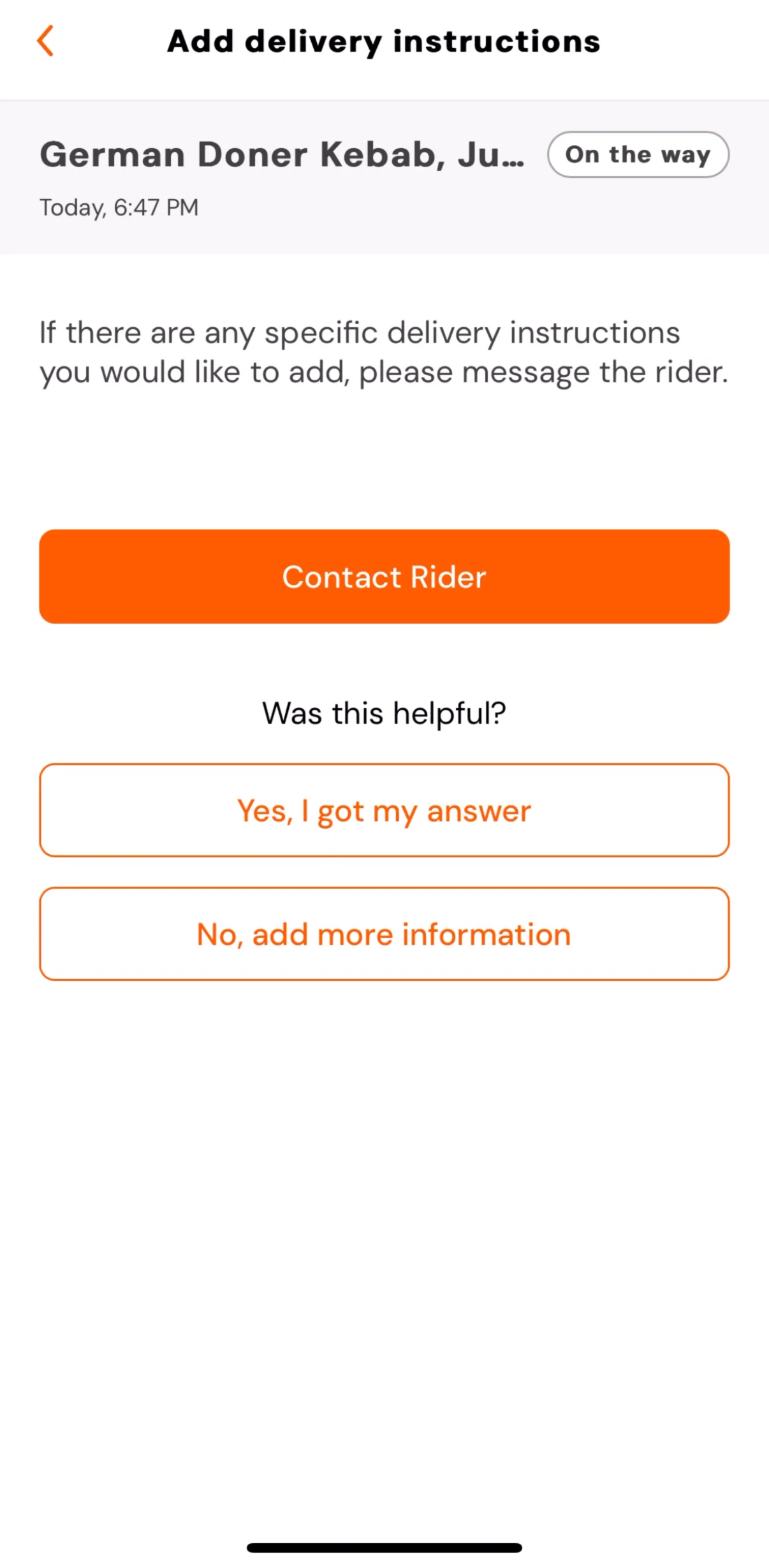 talabat Screen screen in the Submitting a negative feedback flow