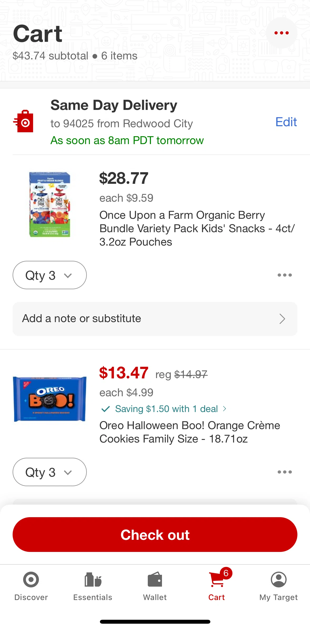 Target Screen screen in the Adding note and substitute flow