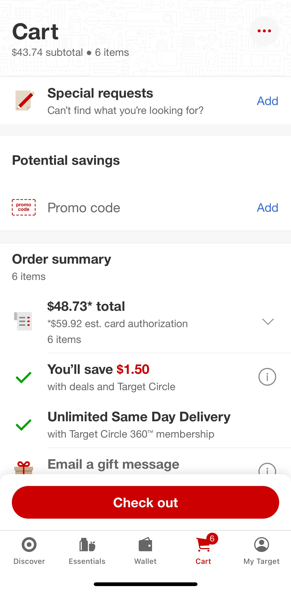 Target Screen screen in the Adding promo code flow