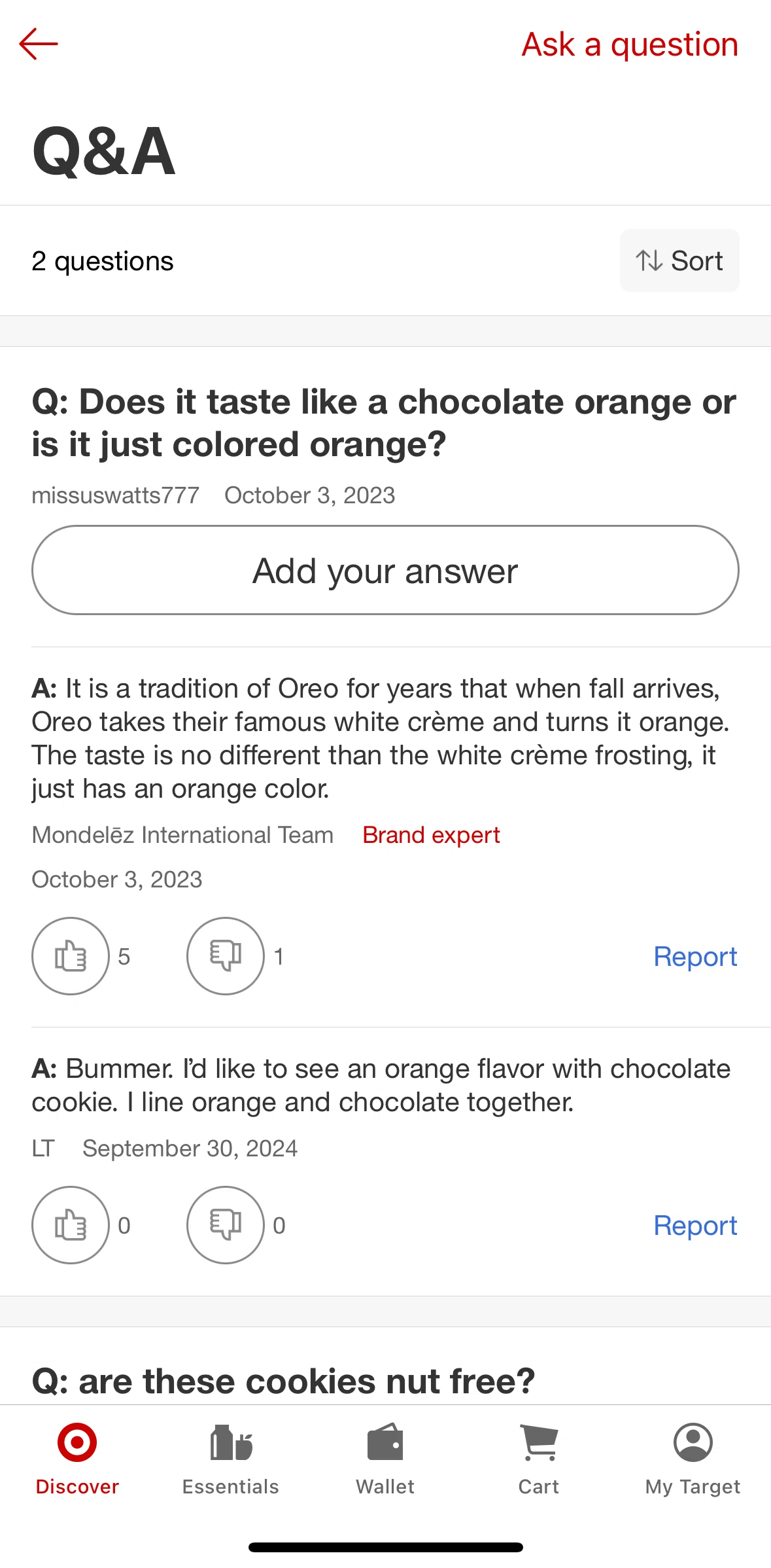 Target Screen screen in the Answering a question flow