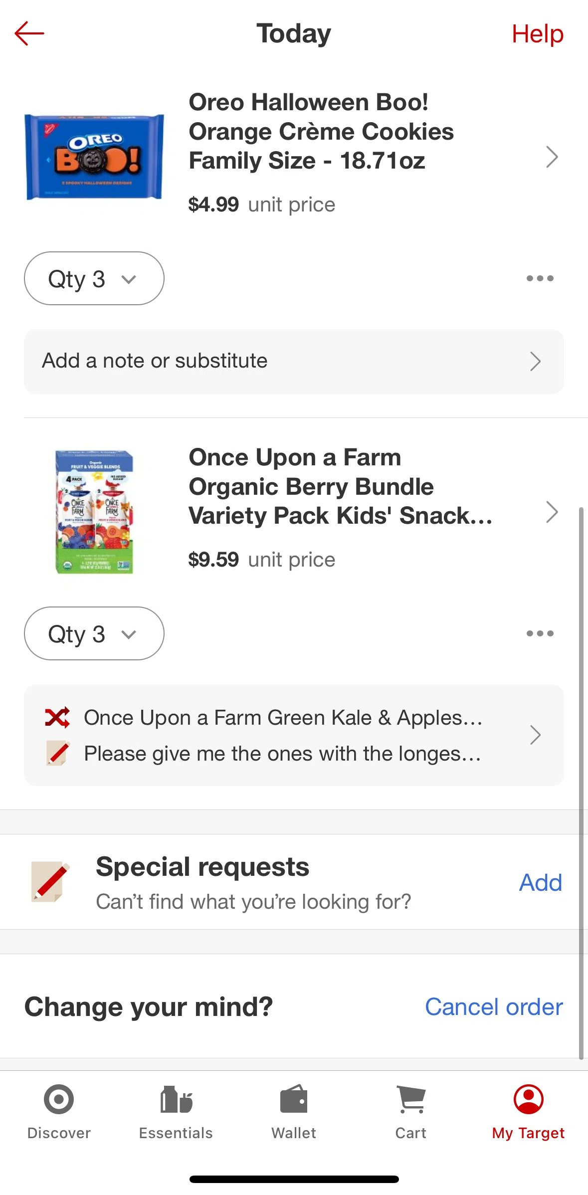 Target Screen screen in the Cancelling an order flow