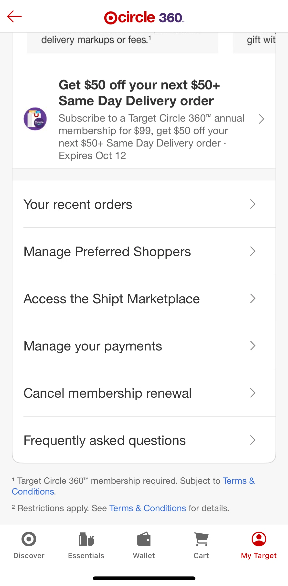 Target Screen screen in the Cancelling membership flow
