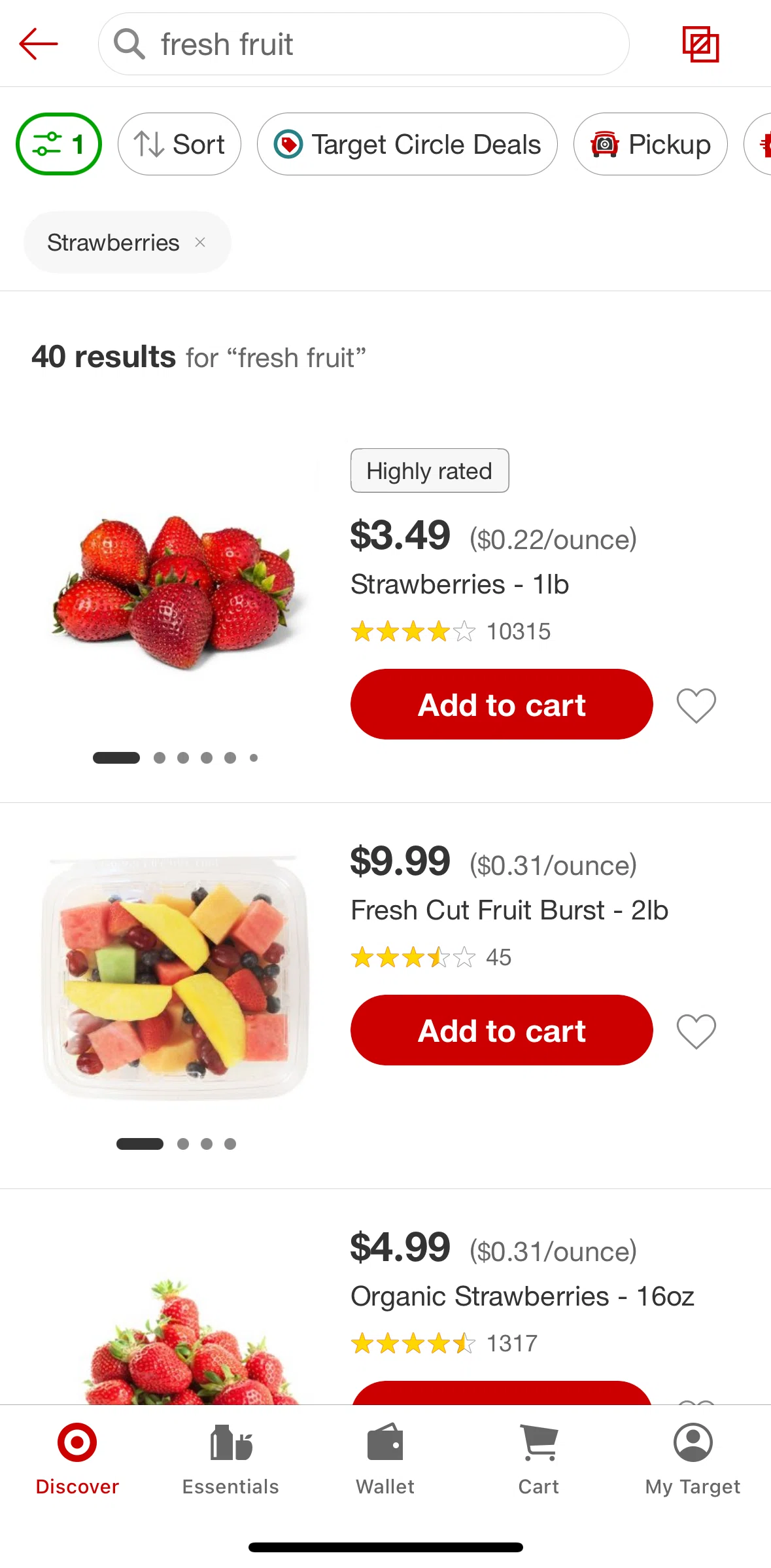 Target Screen screen in the Comparing items flow