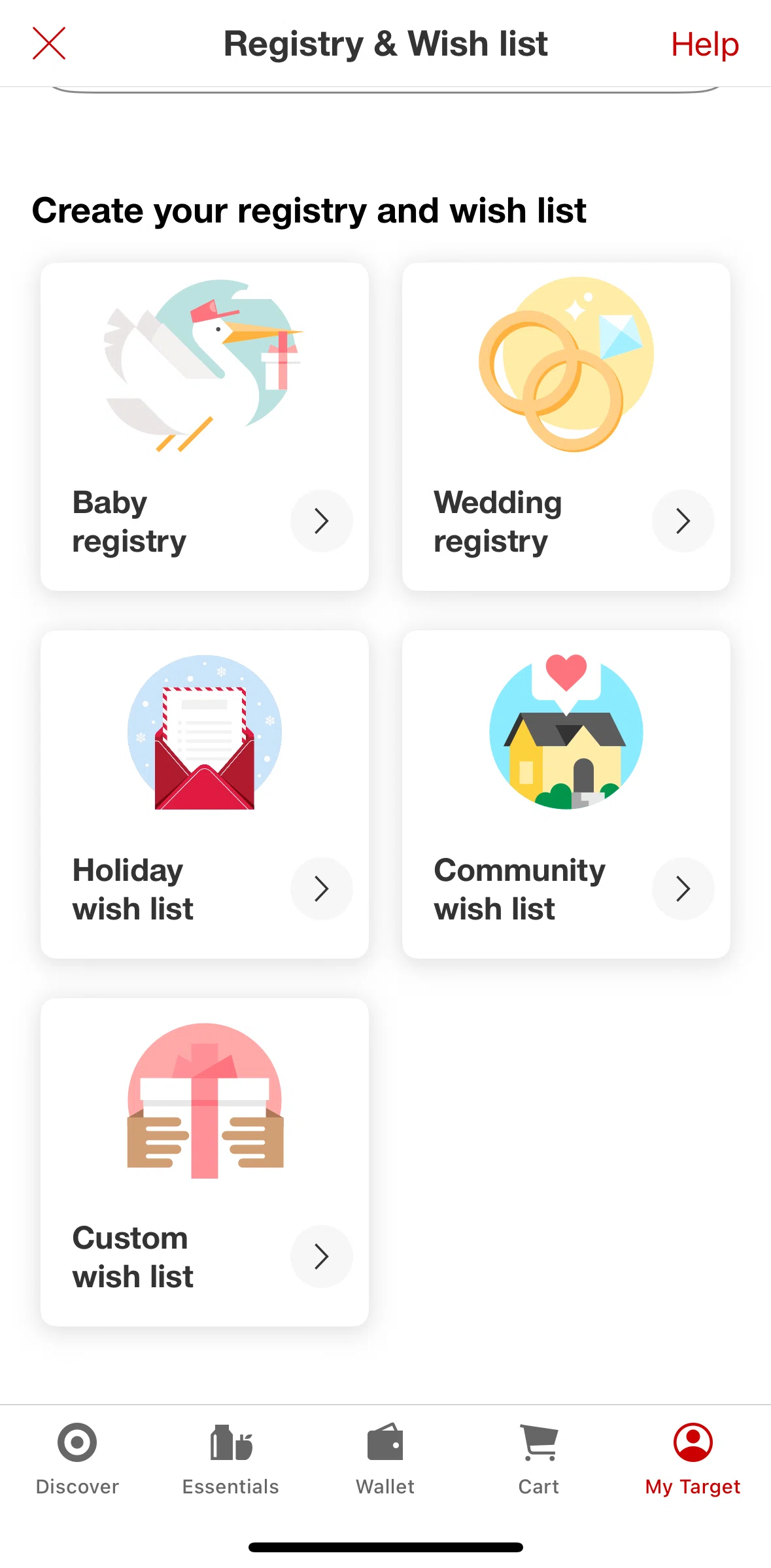 Target Screen screen in the Creating a registry flow