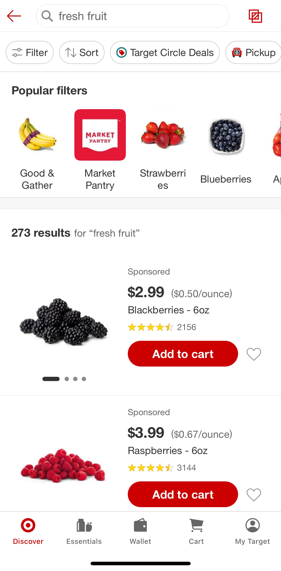 Target Screen screen in the Filtering and sorting search results flow