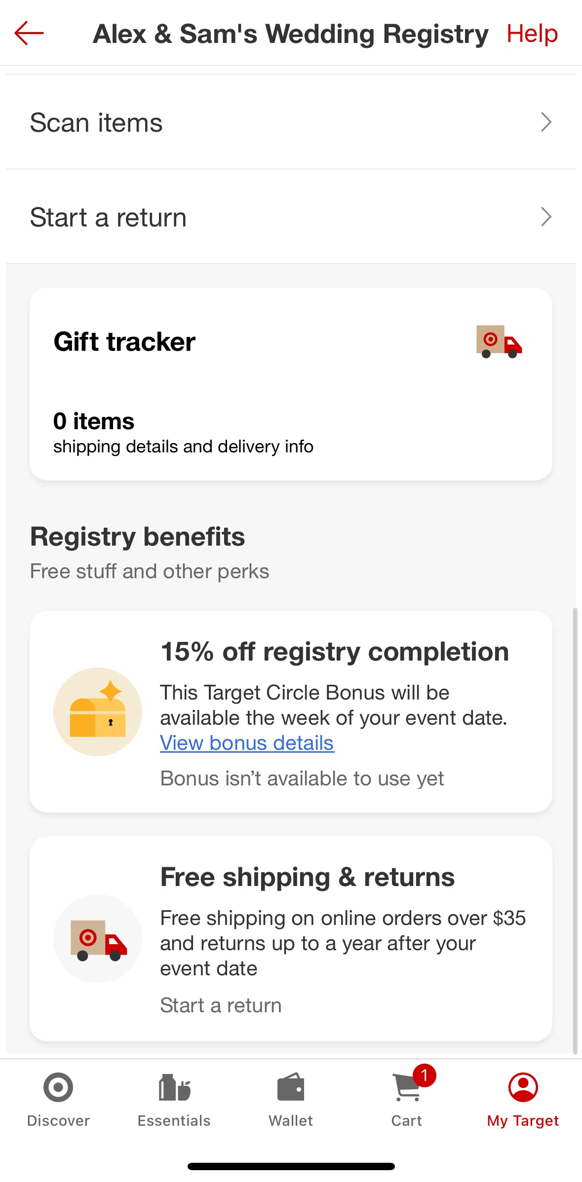 Target Screen screen in the Gift tracker flow